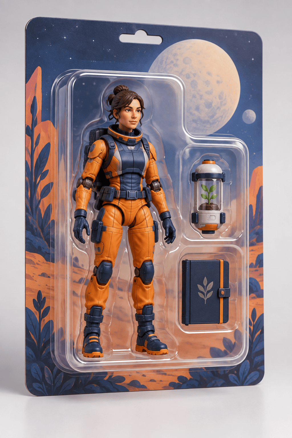 AI action figure packaging concept