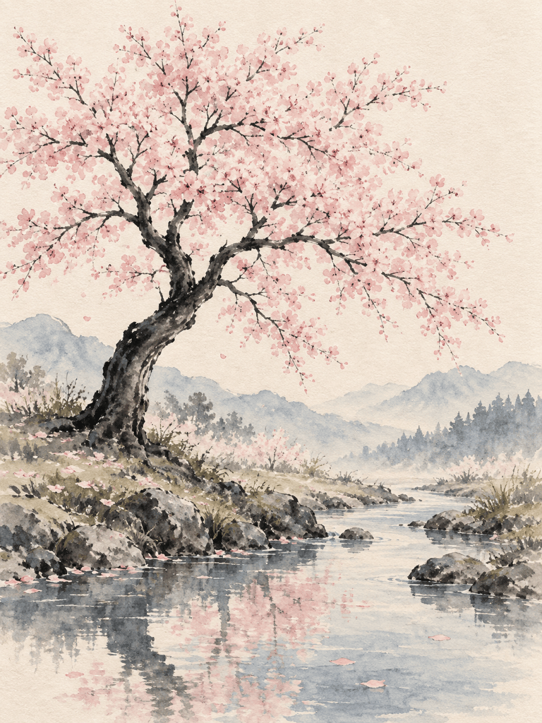Watercolor AI cherry tree