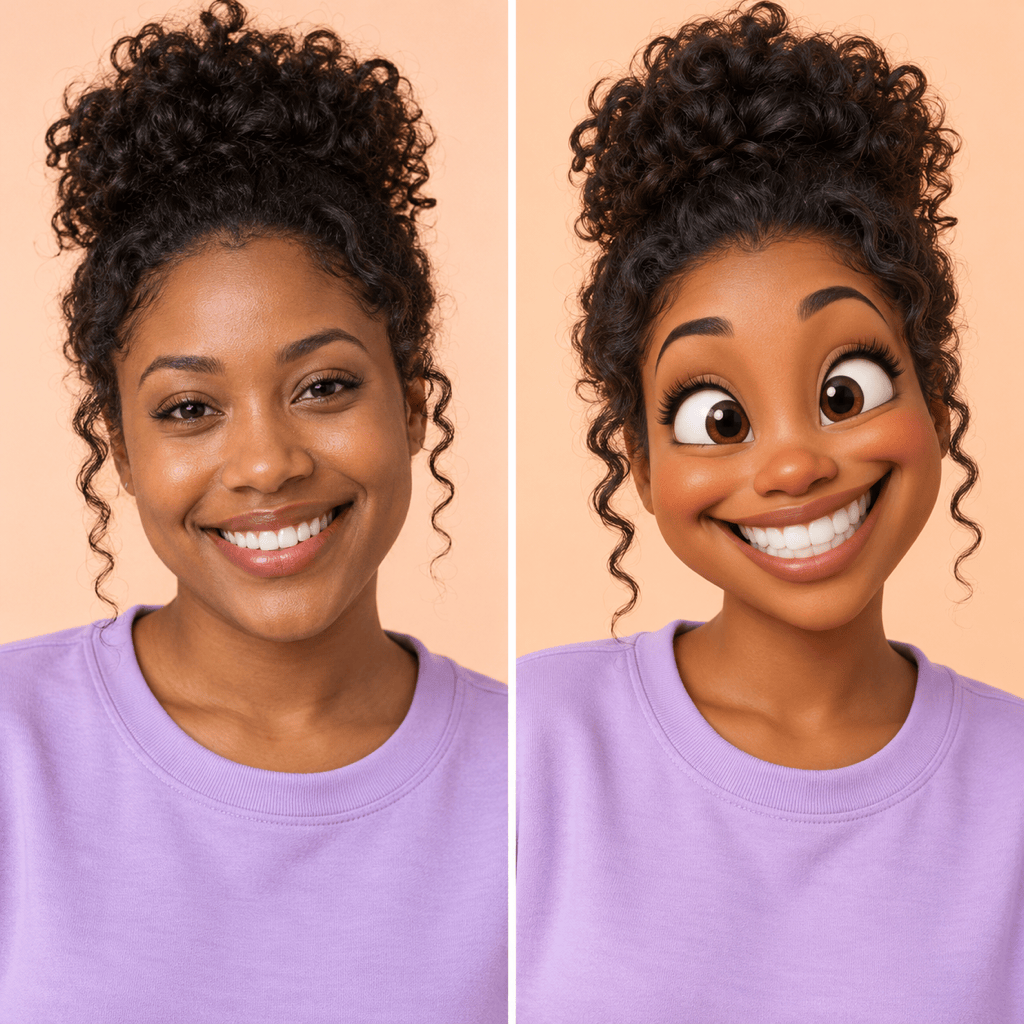 Cartoon face filter portrait comparison