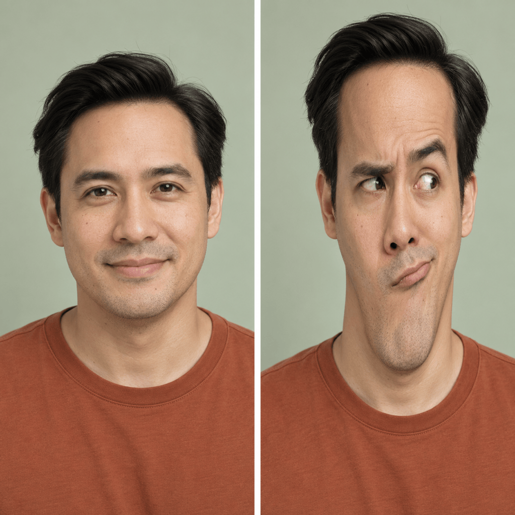 Stretched funny face before and after