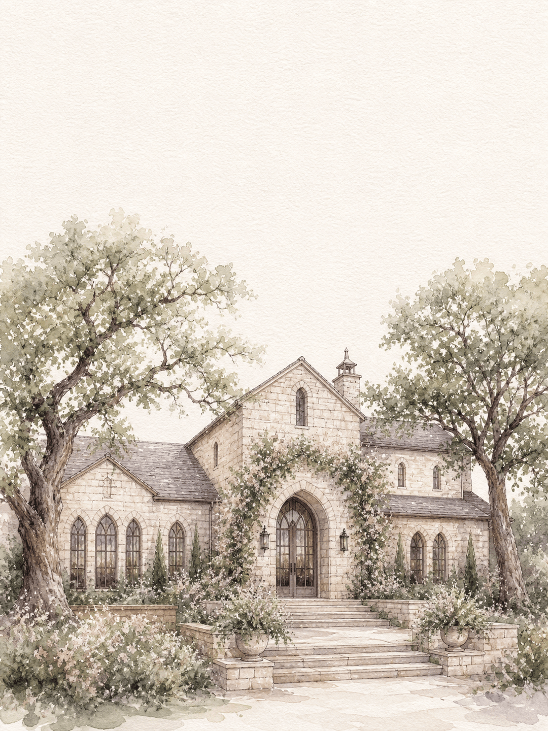 Watercolor wedding venue illustration