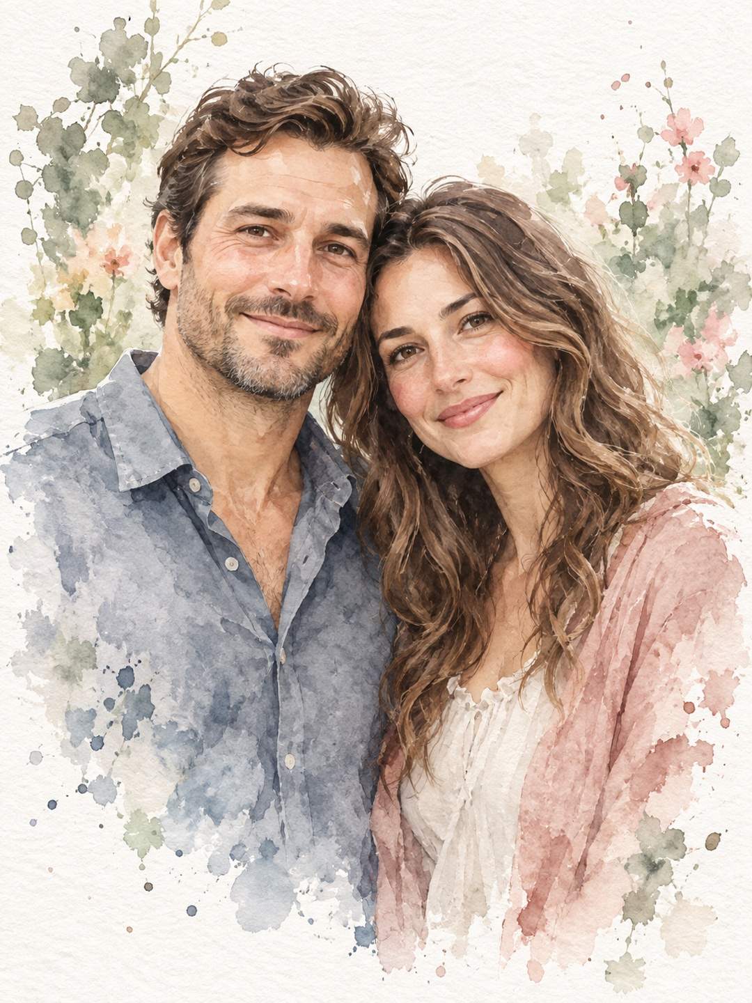 AI watercolor couple portrait
