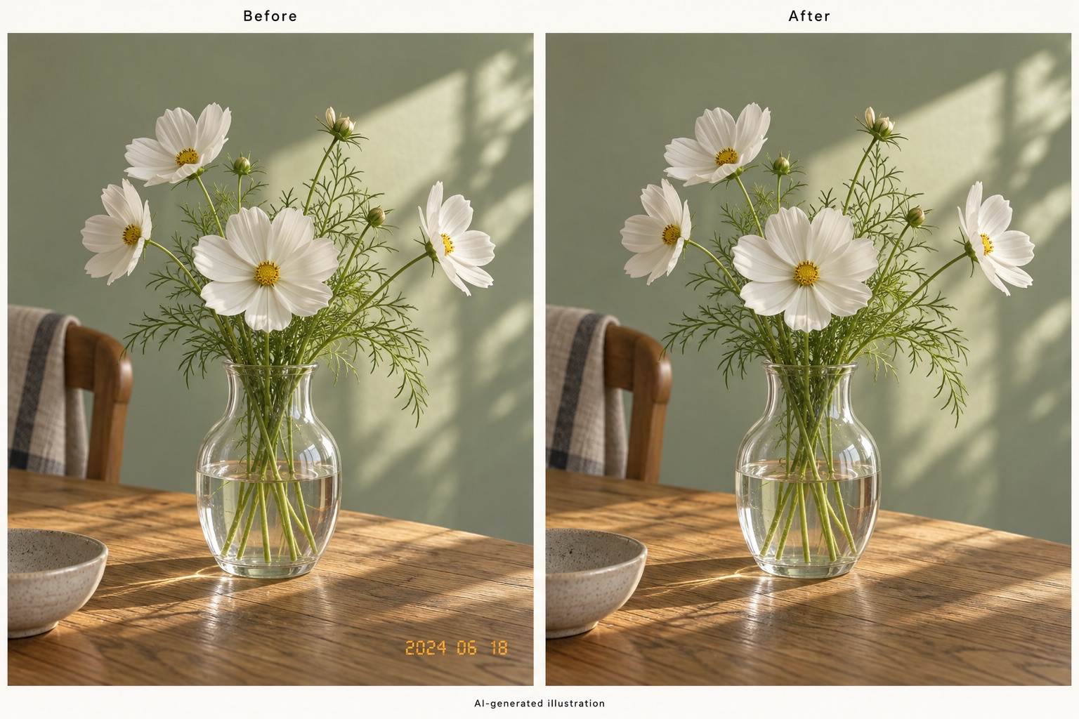 Date stamp removal on flower photo
