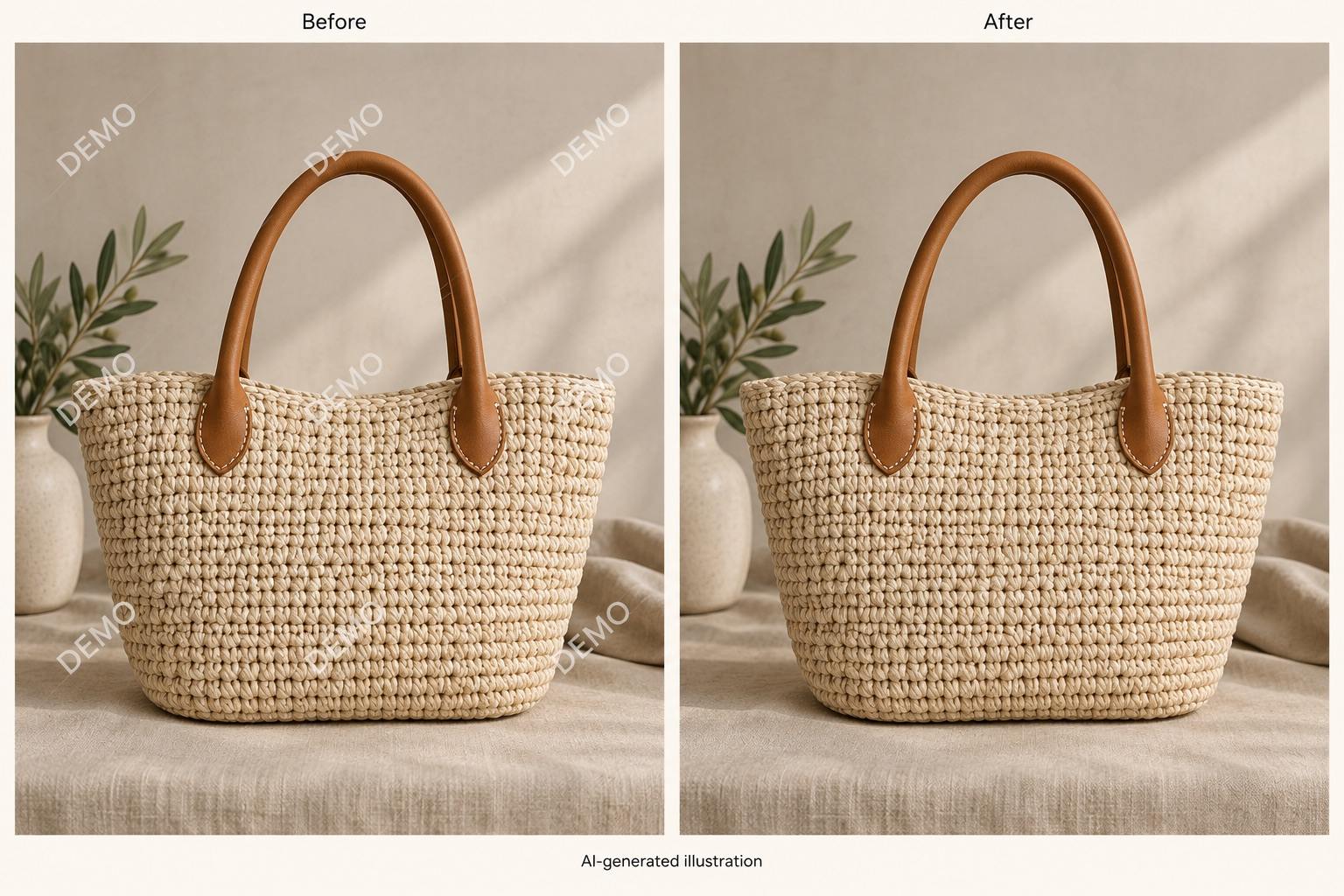 Repeated watermark removal on woven bag