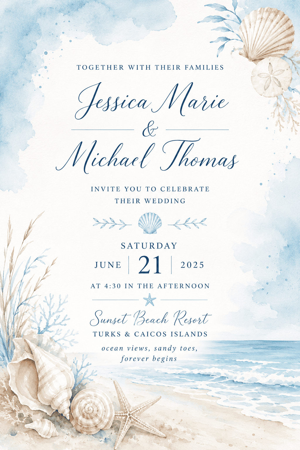 beach wedding invitation sample