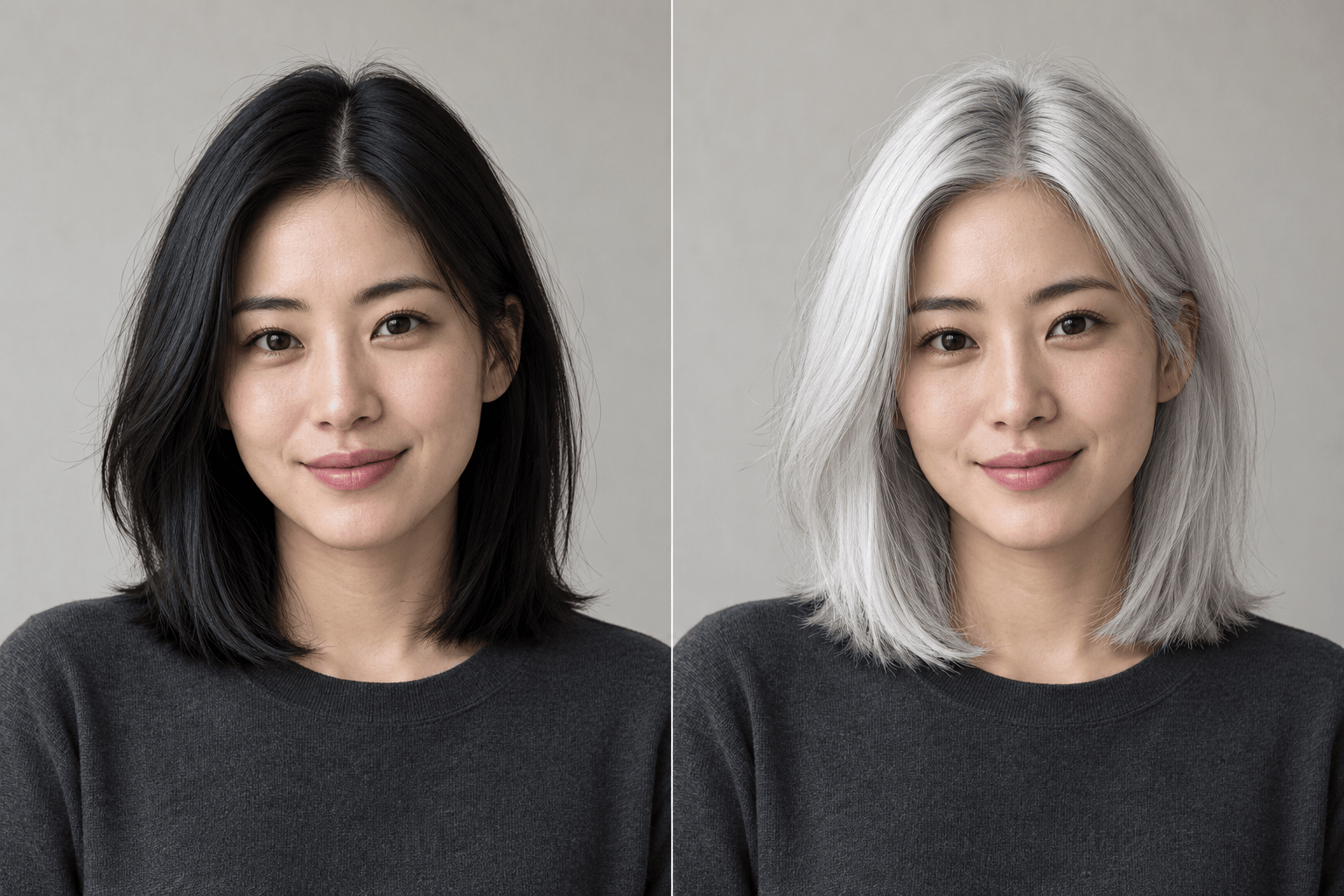 Black to white hair before and after