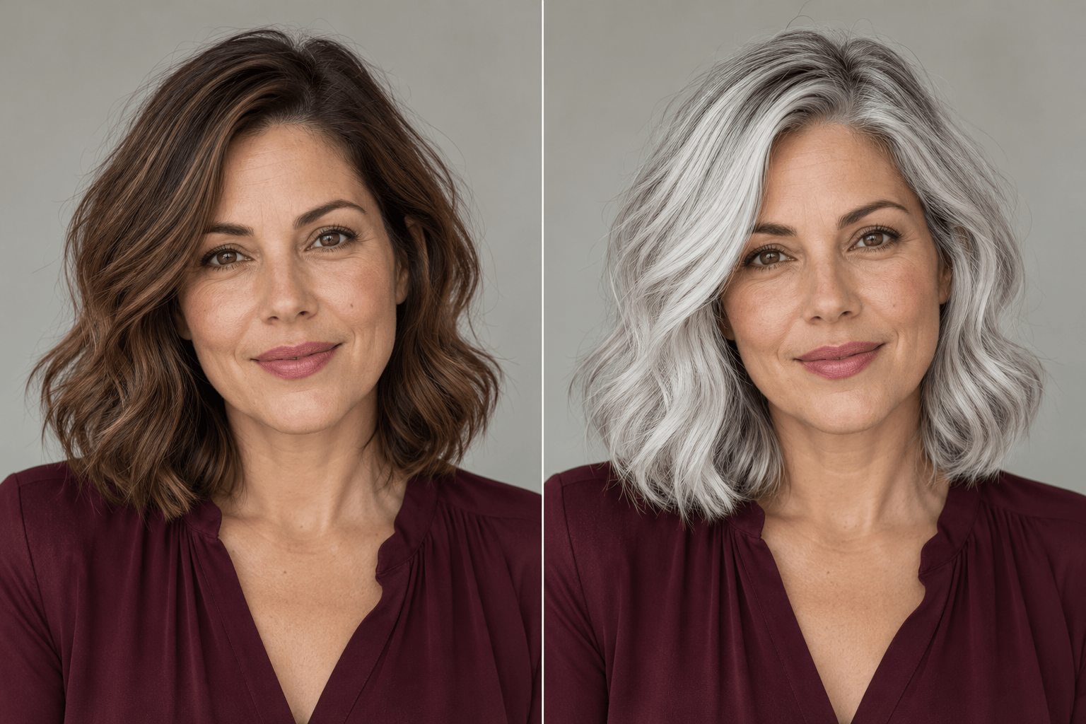 Rooted white hair color try-on