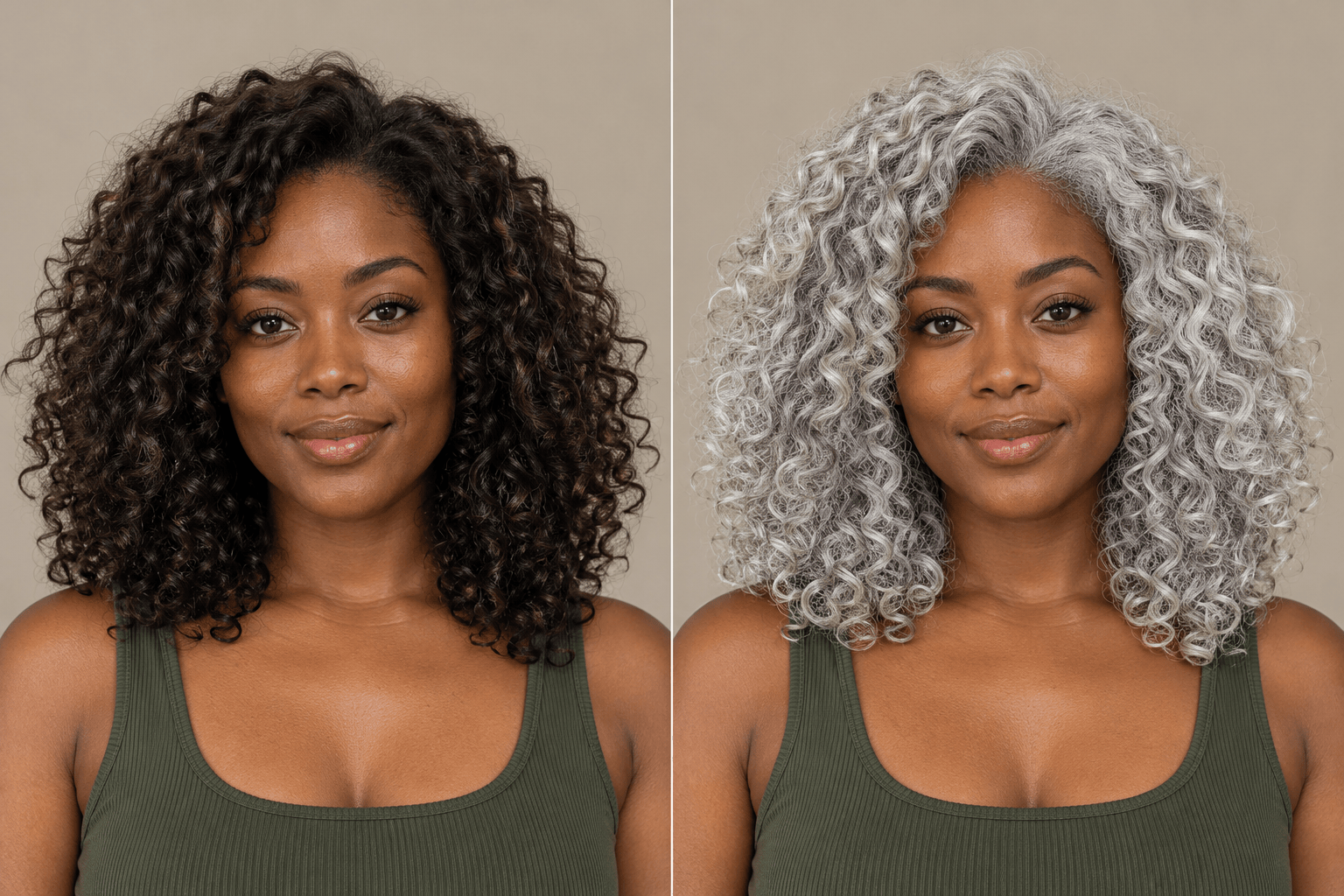 Silver-white curly hair try-on comparison