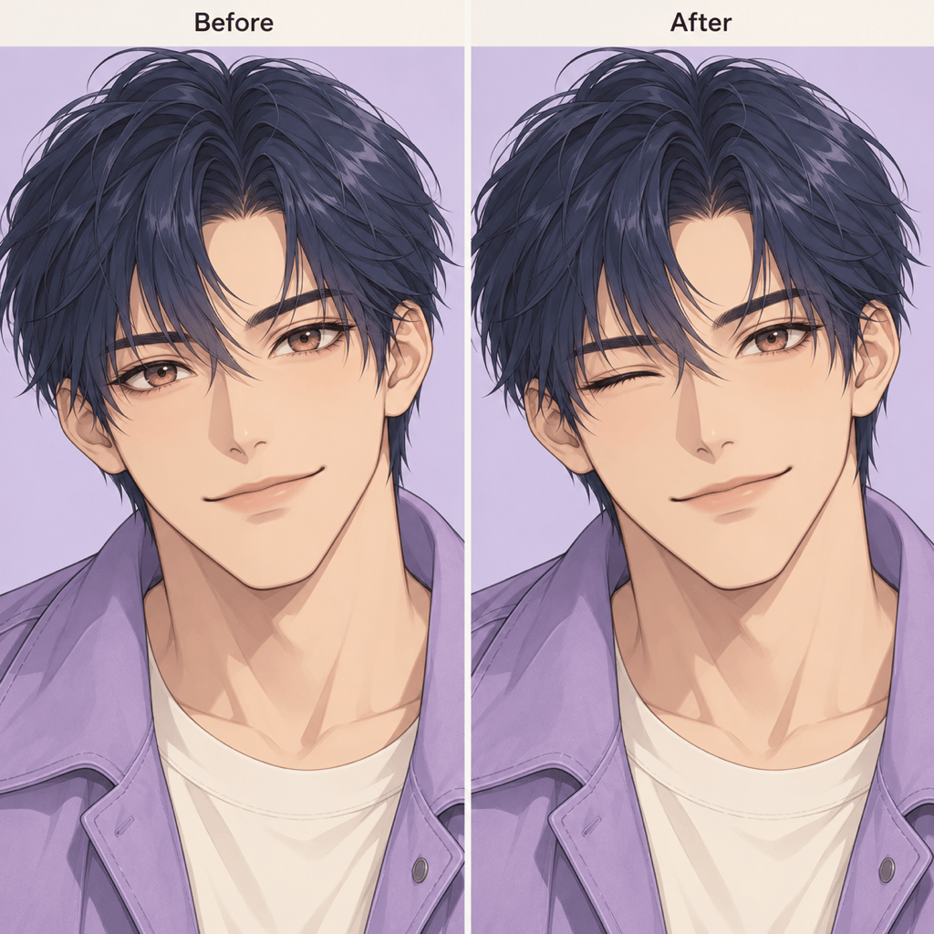 Anime avatar wink before and after