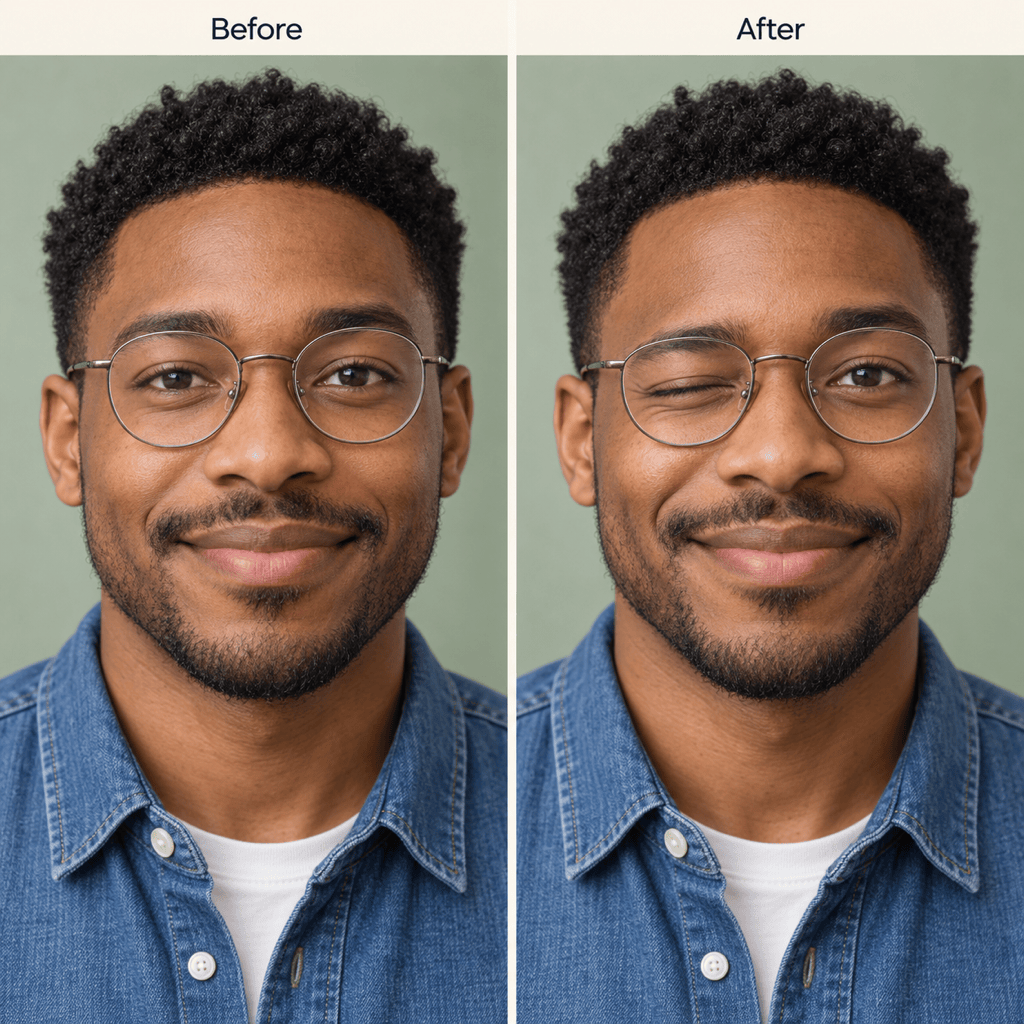 Winking profile portrait with glasses