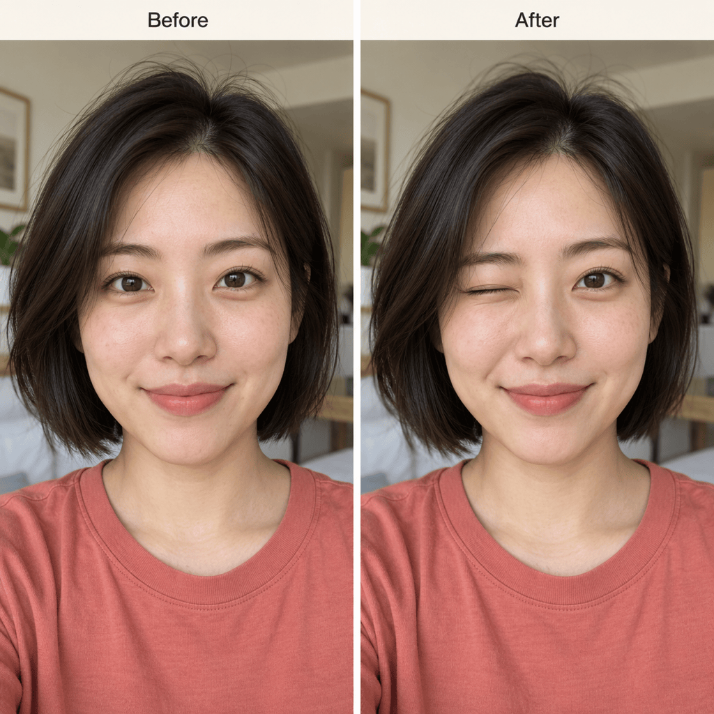 AI wink filter selfie comparison
