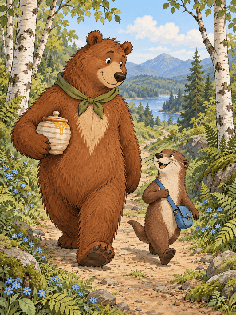 Original honey bear and otter woodland scene