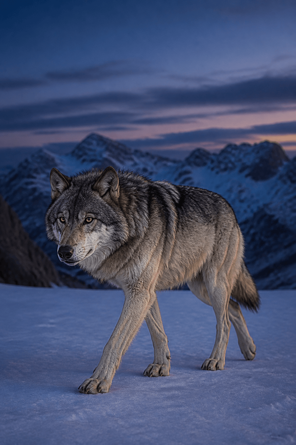 Realistic alpine gray wolf art