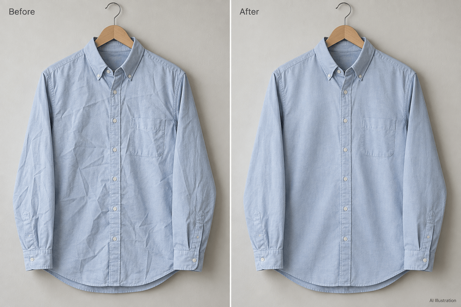 Illustrated shirt crease removal comparison