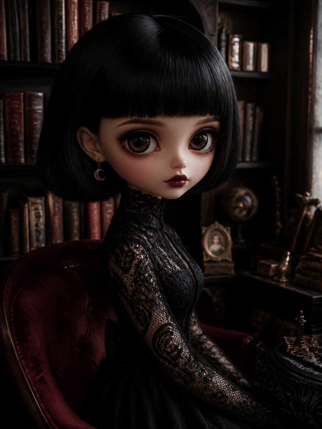 Gothic Blythe-inspired doll portrait