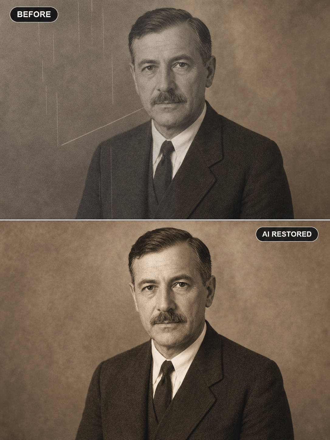 old portrait face restoration before after