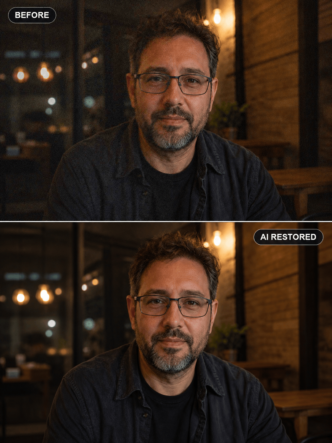 low light face restoration before after
