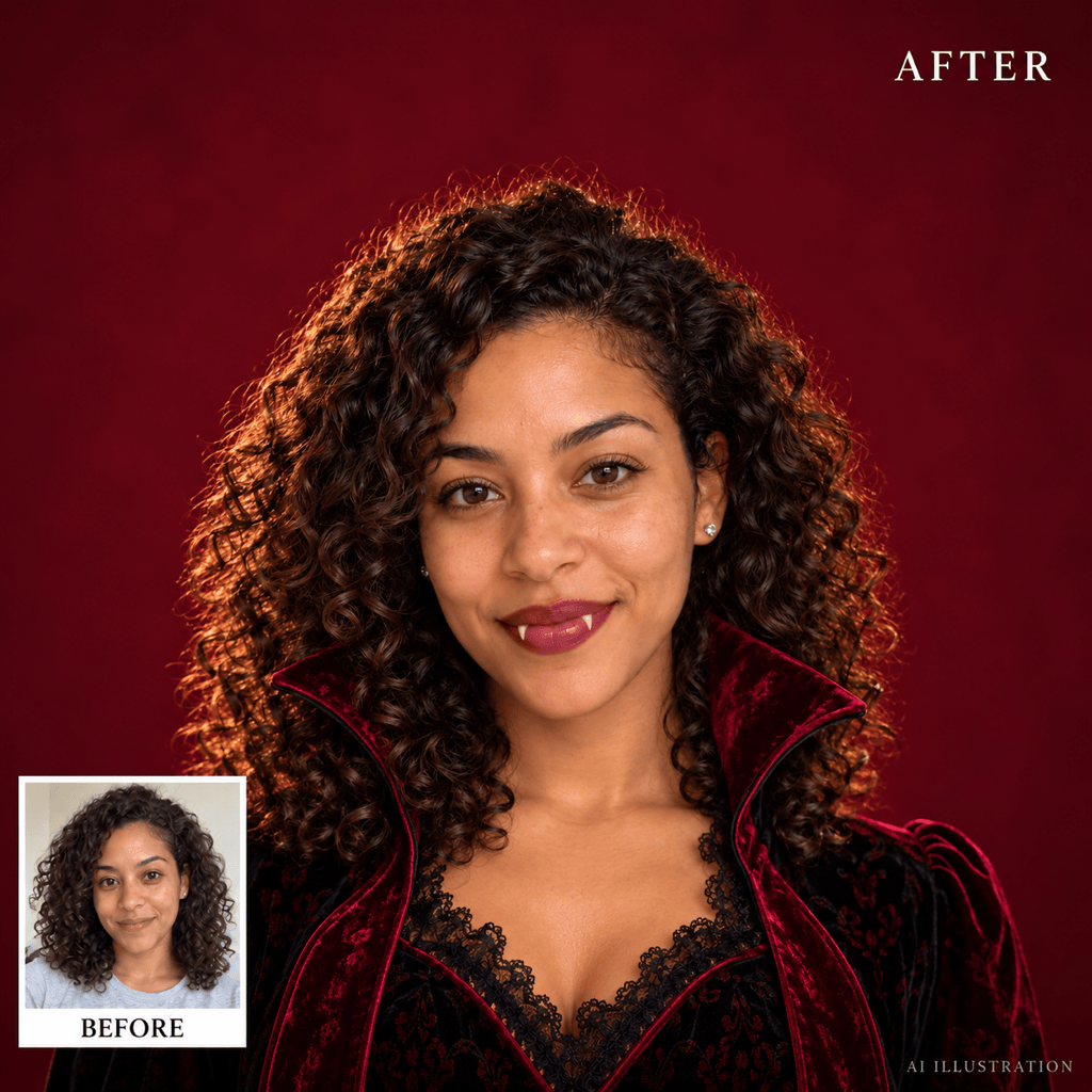 Selfie to vampire avatar before and after