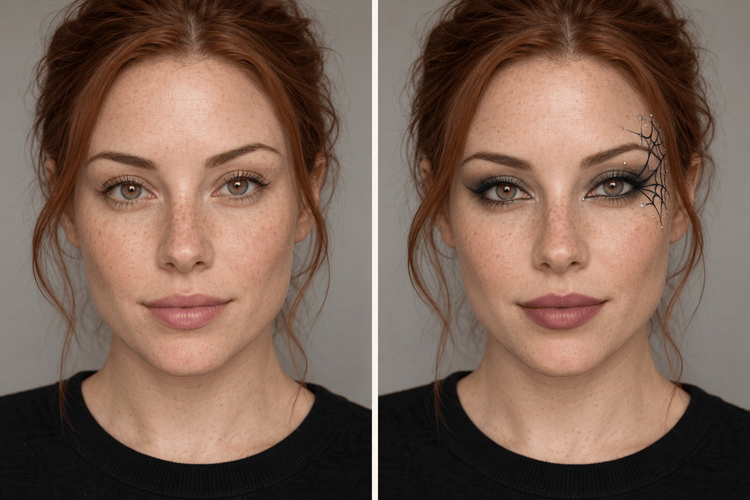 AI spiderweb makeup before and after