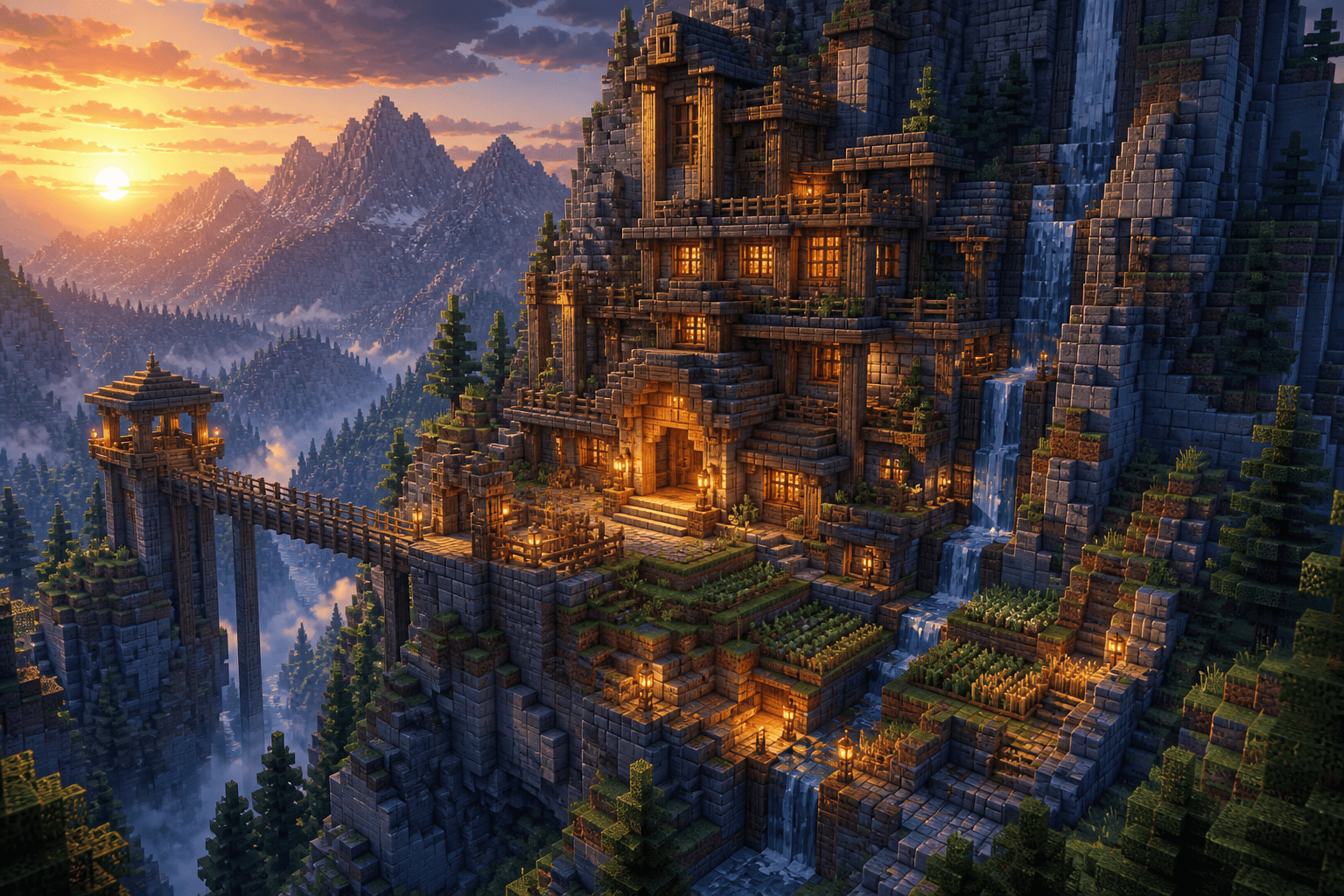 Minecraft AI art generator mountain survival base concept