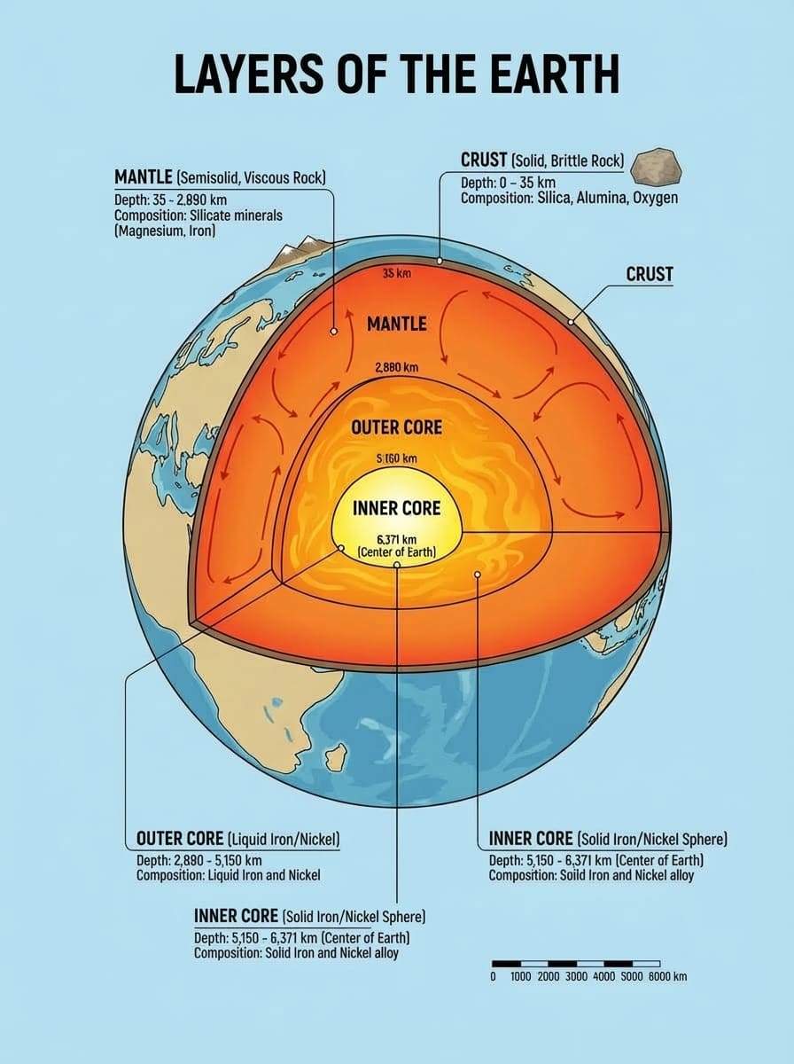 scientific infographic of earth's layers created with nano banana pro search grounding