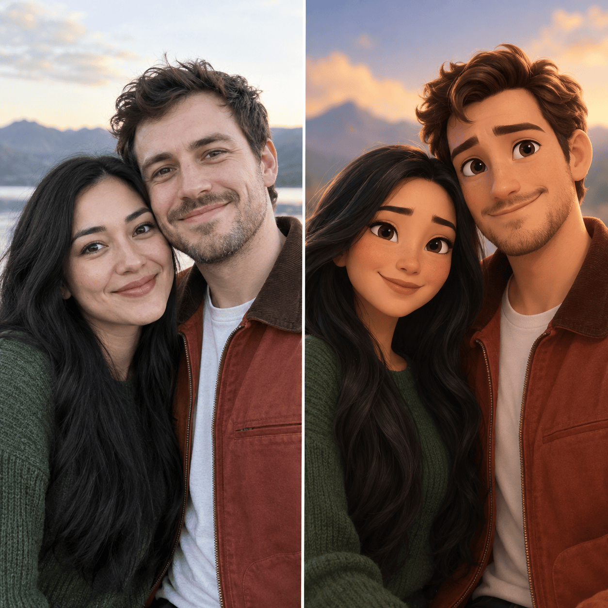 Couple photo to animated characters comparison