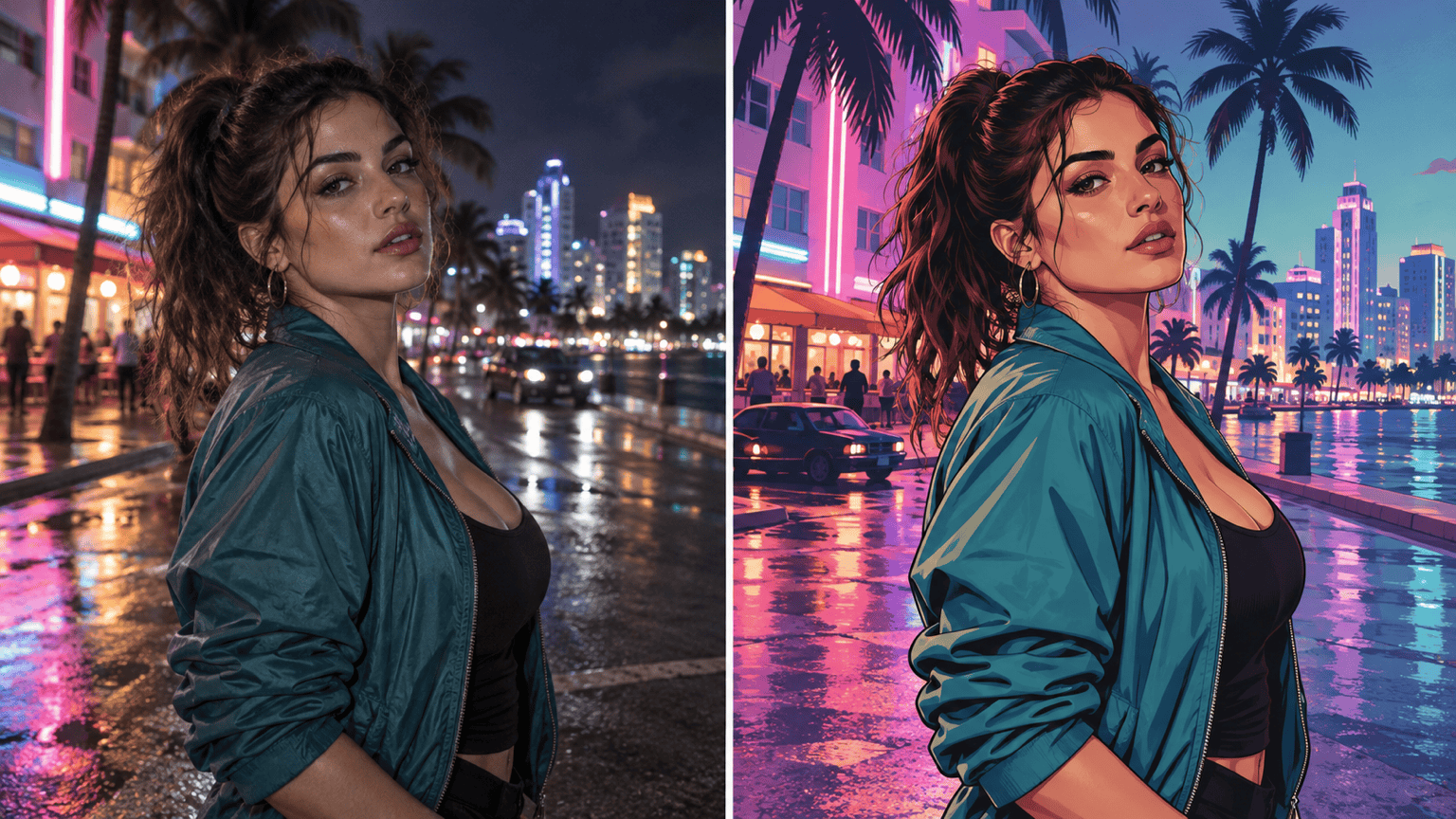 GTA-style neon portrait comparison