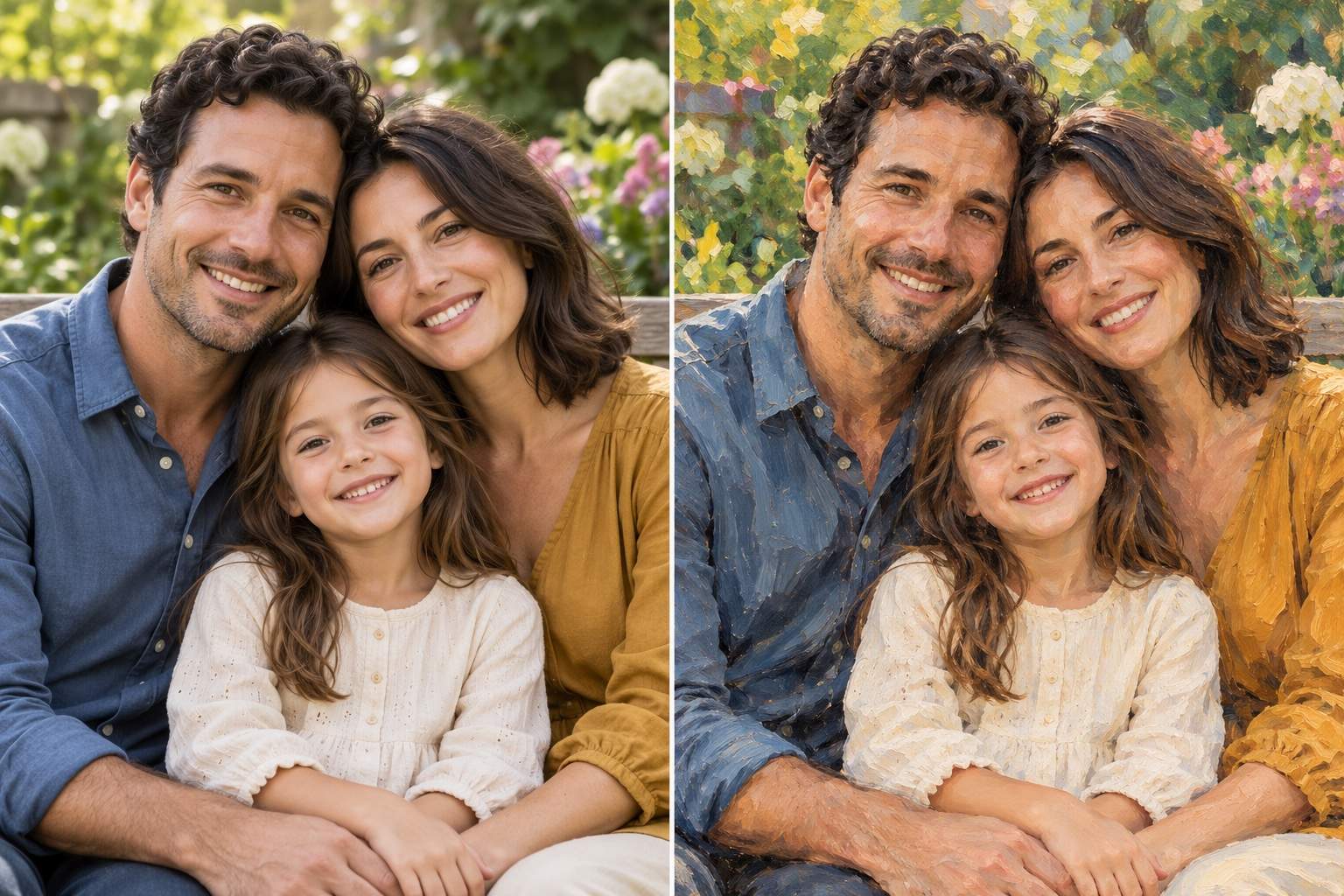Family photo to oil painting comparison