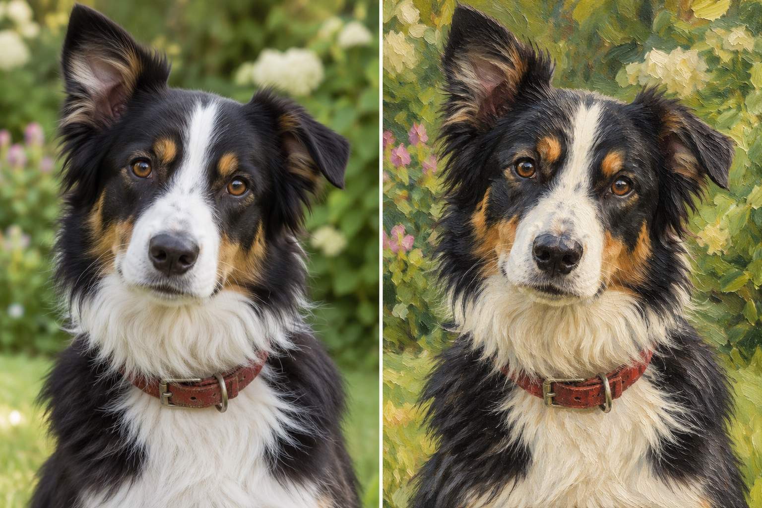 Pet photo to oil painting comparison