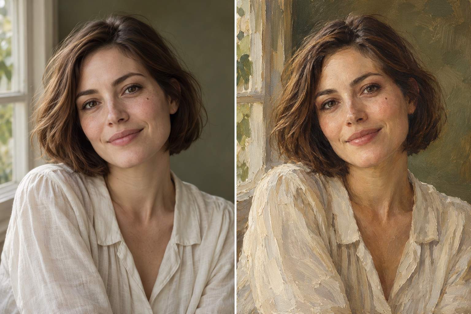 Portrait photo to oil painting comparison