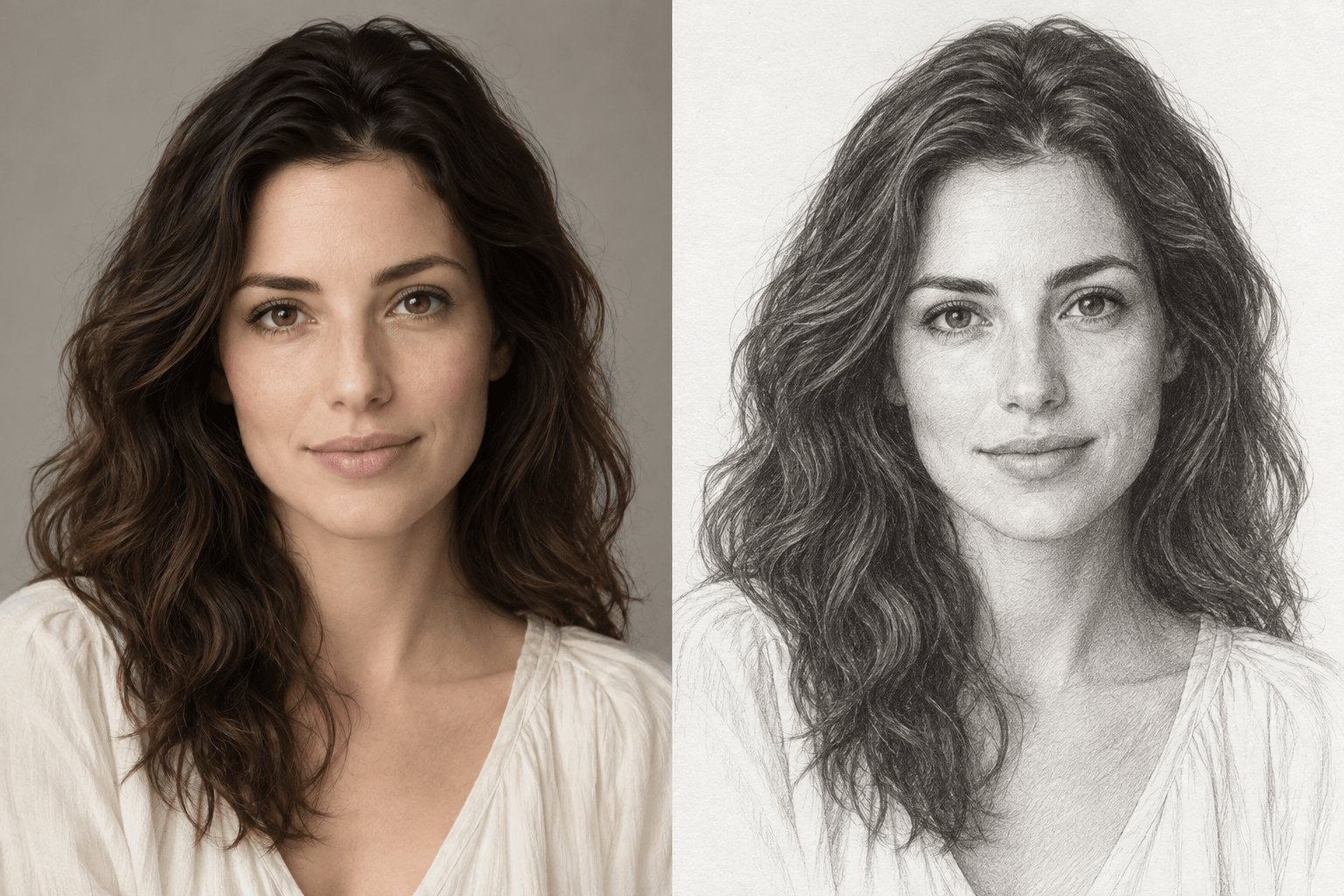 AI portrait sketch before and after