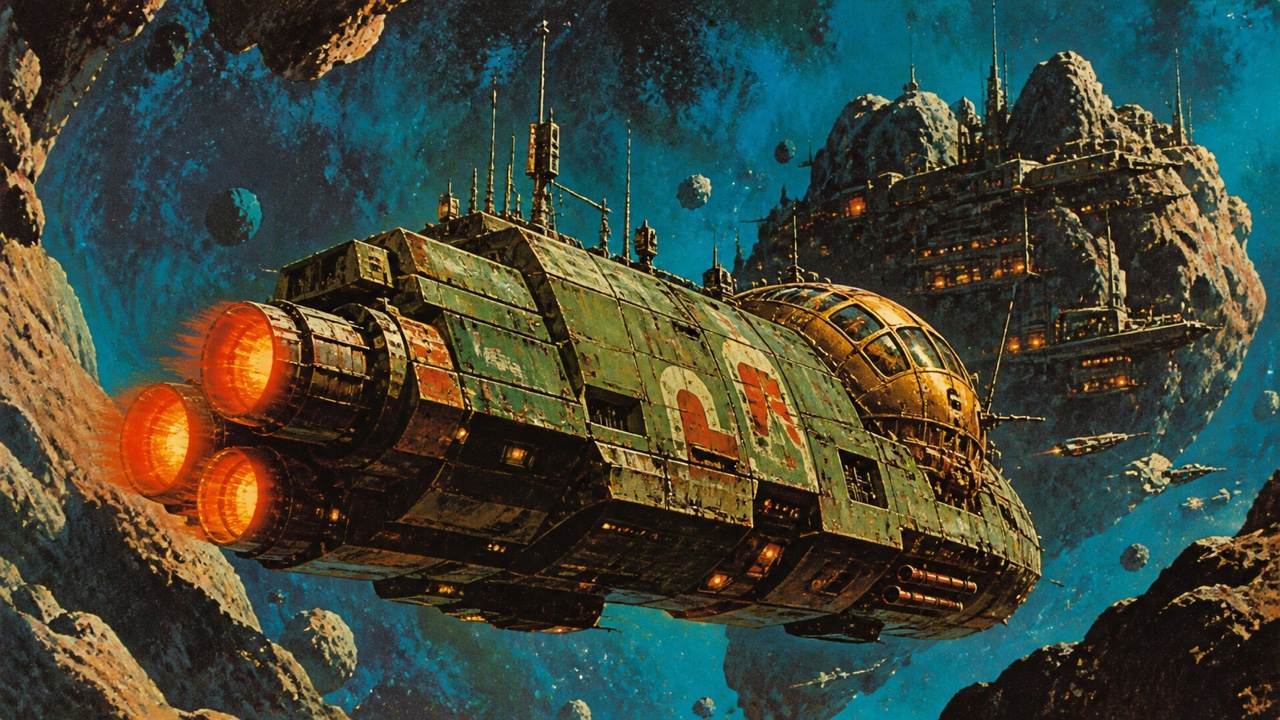 Retro pirate starship artwork