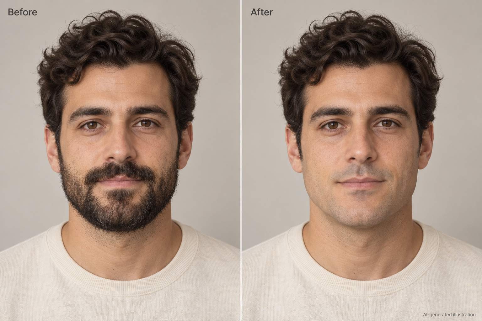 AI beard removal before and after