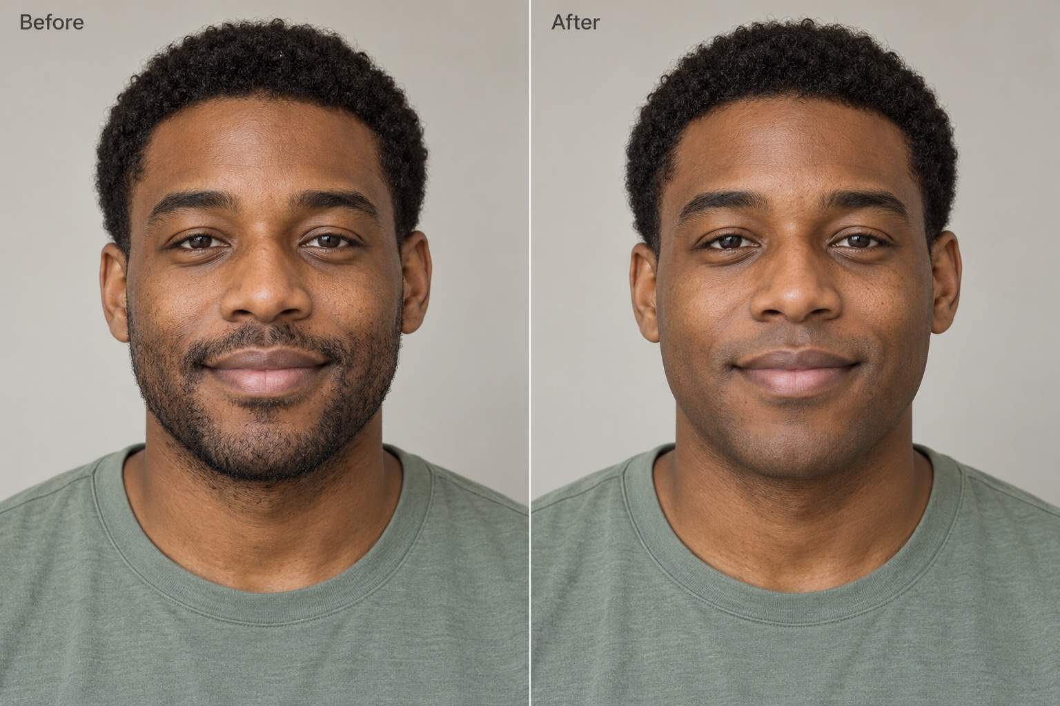 AI stubble removal before and after