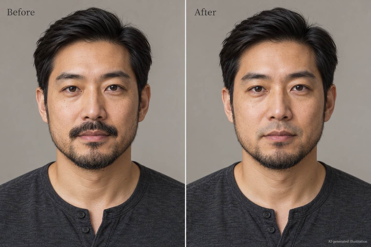 Mustache removal with beard kept