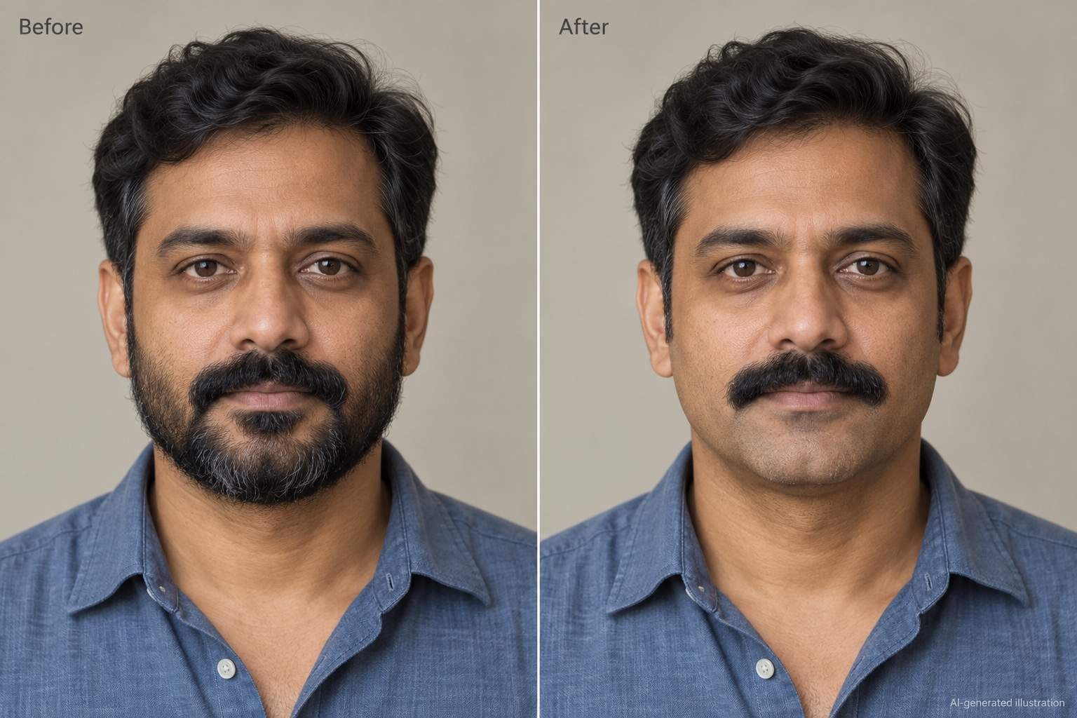 Beard removal with mustache kept