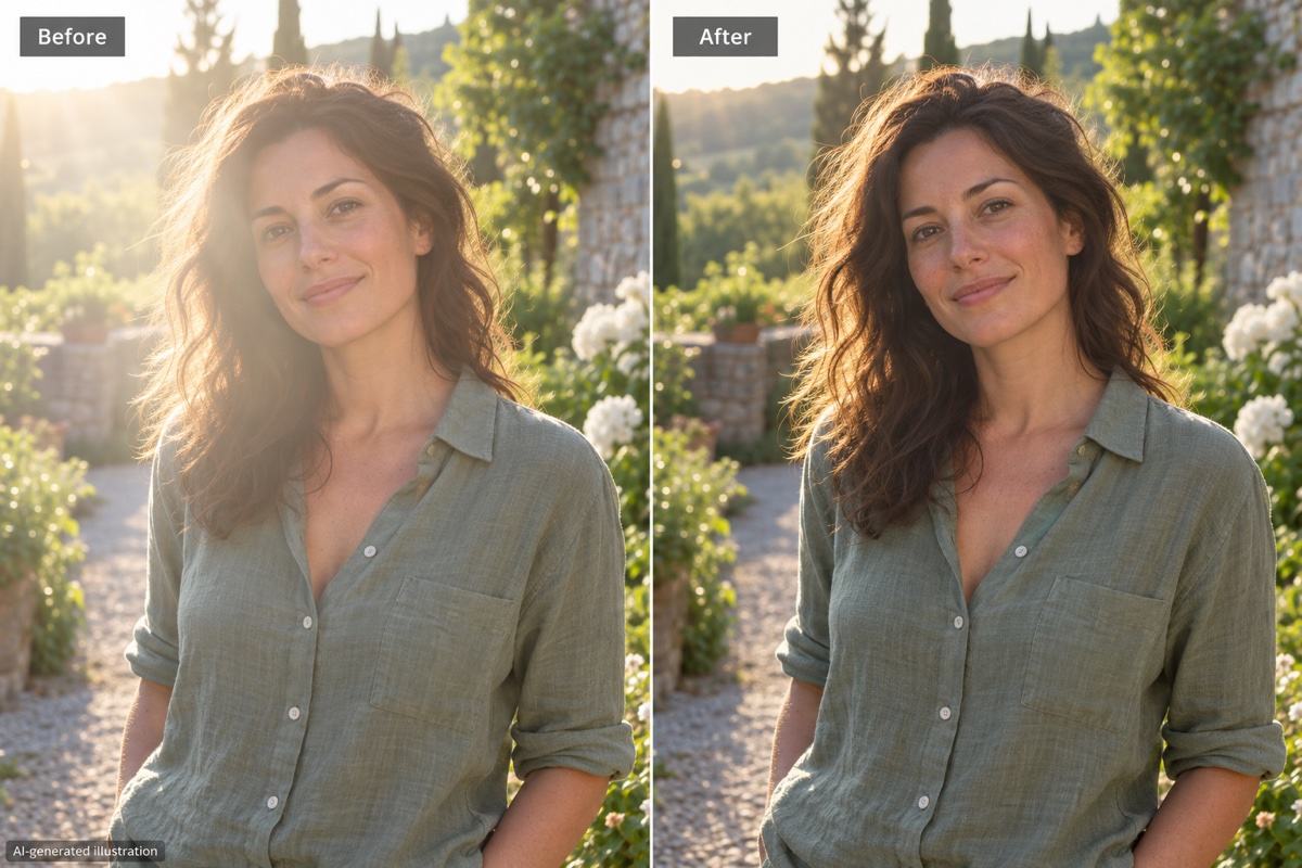 Sun glare reduction on outdoor portrait