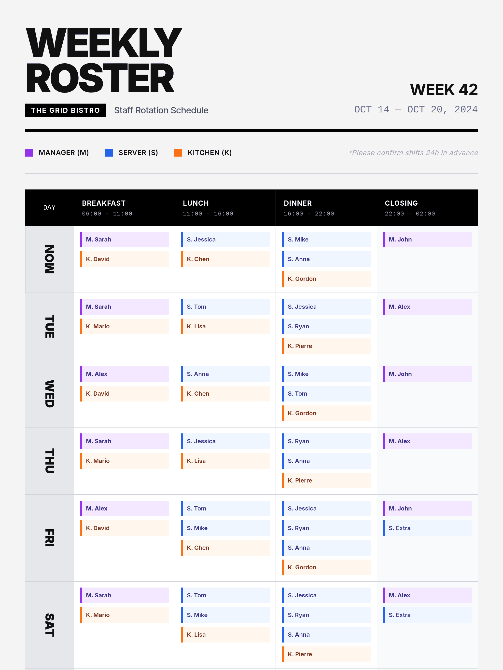 ai generated schedule for staff