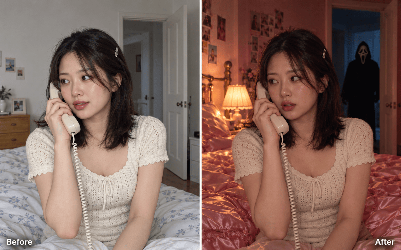 Y2K Scream filter before and after