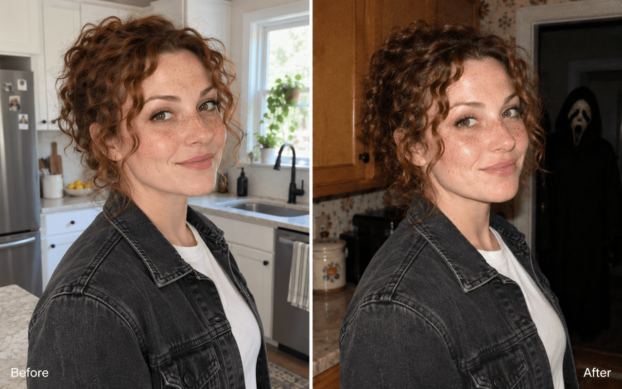 Retro horror portrait before and after