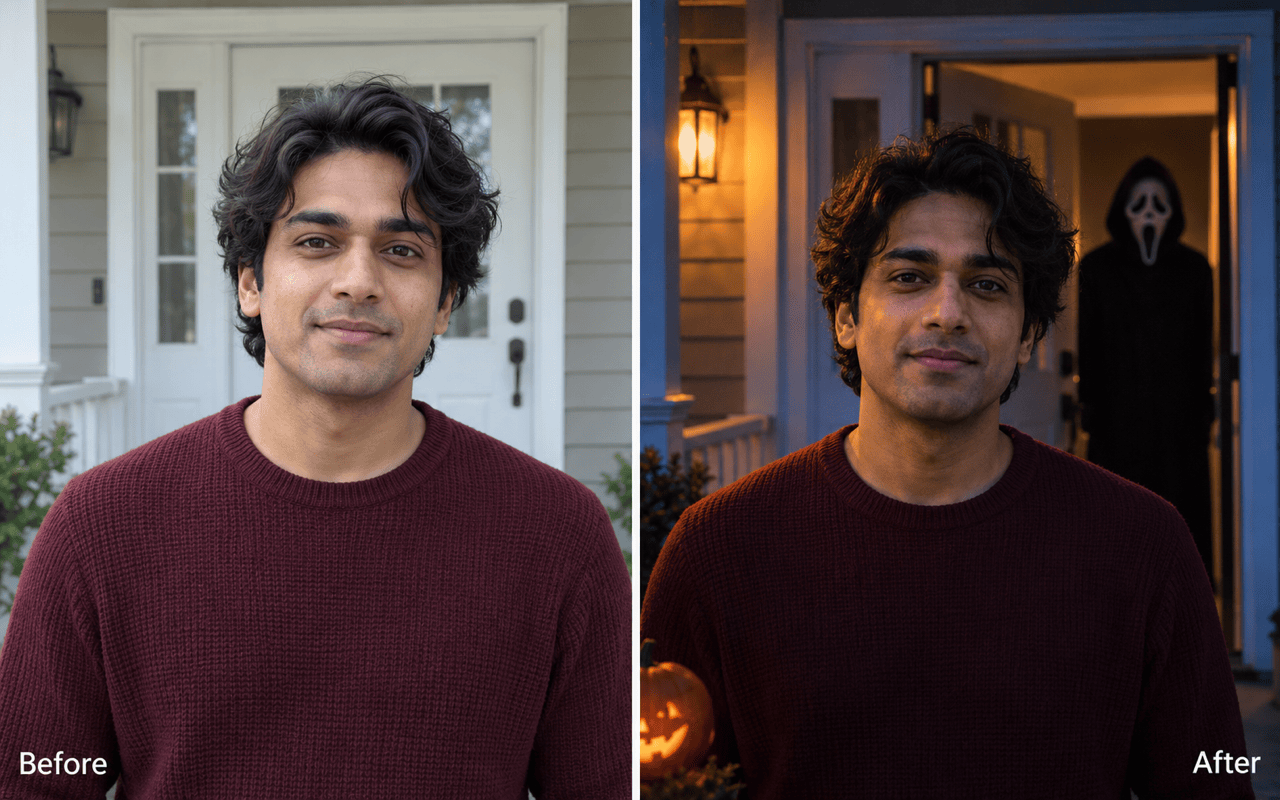 Halloween Ghostface edit before and after