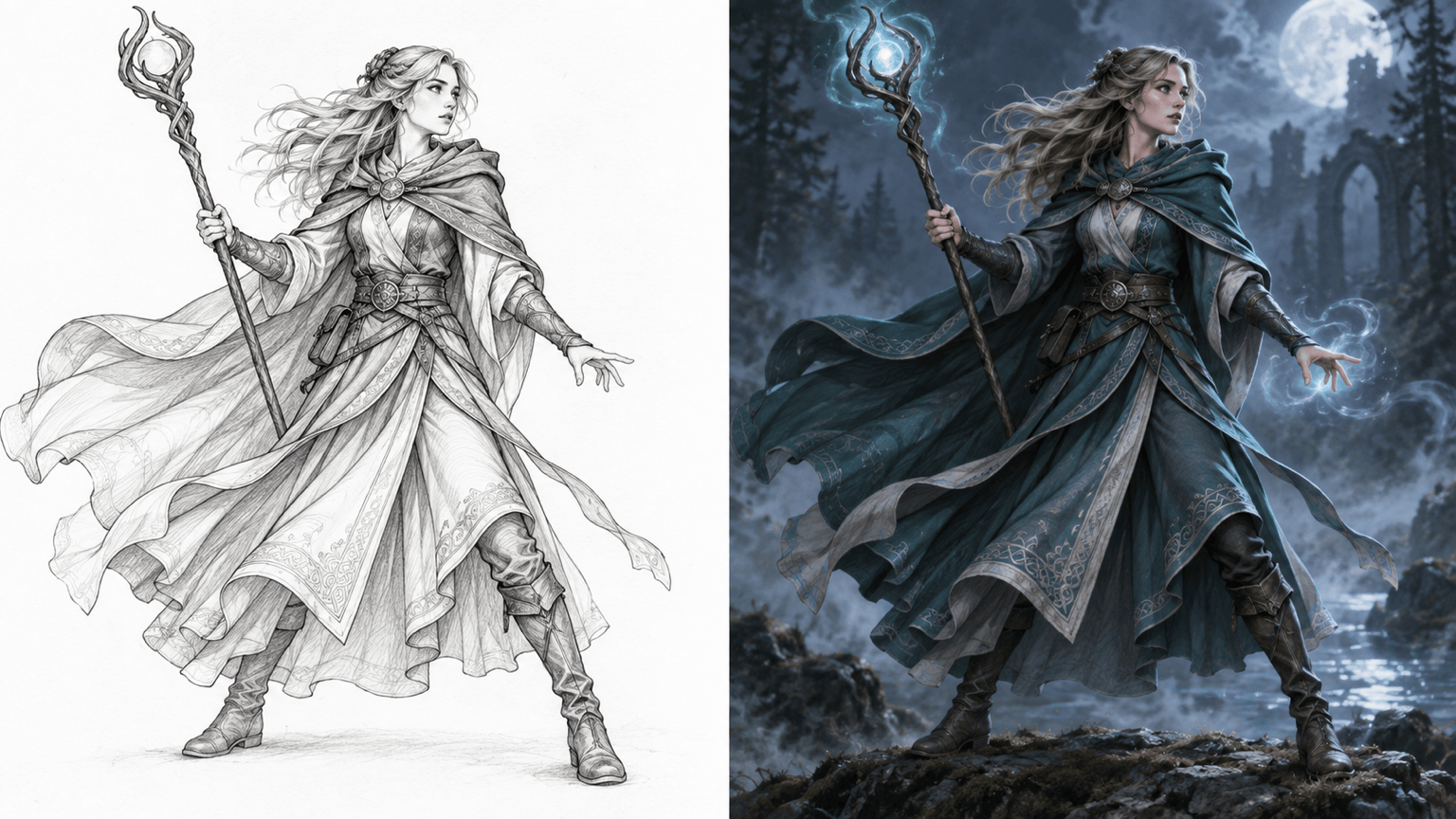 AI character sketch to art