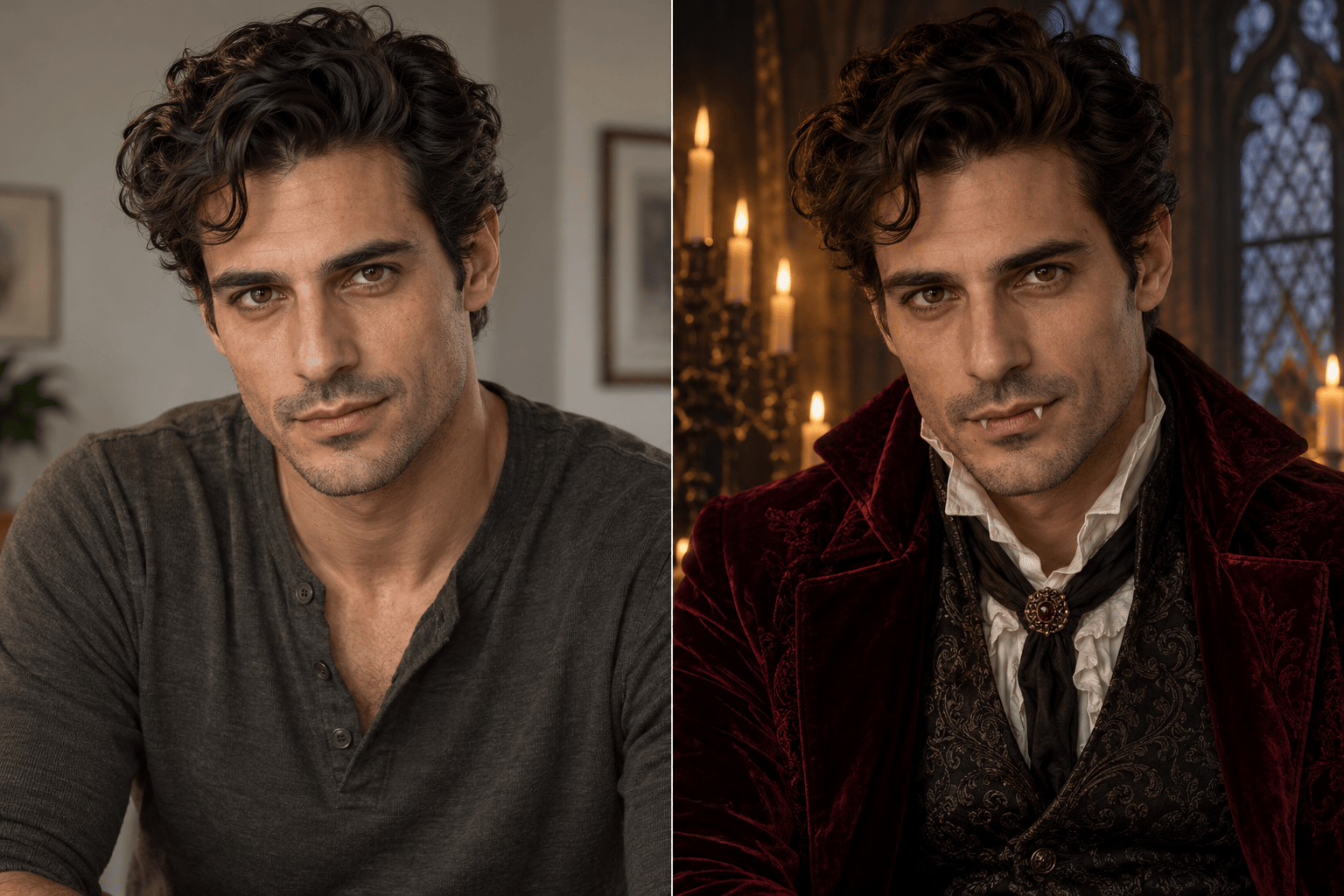 Gothic vampire portrait before and after