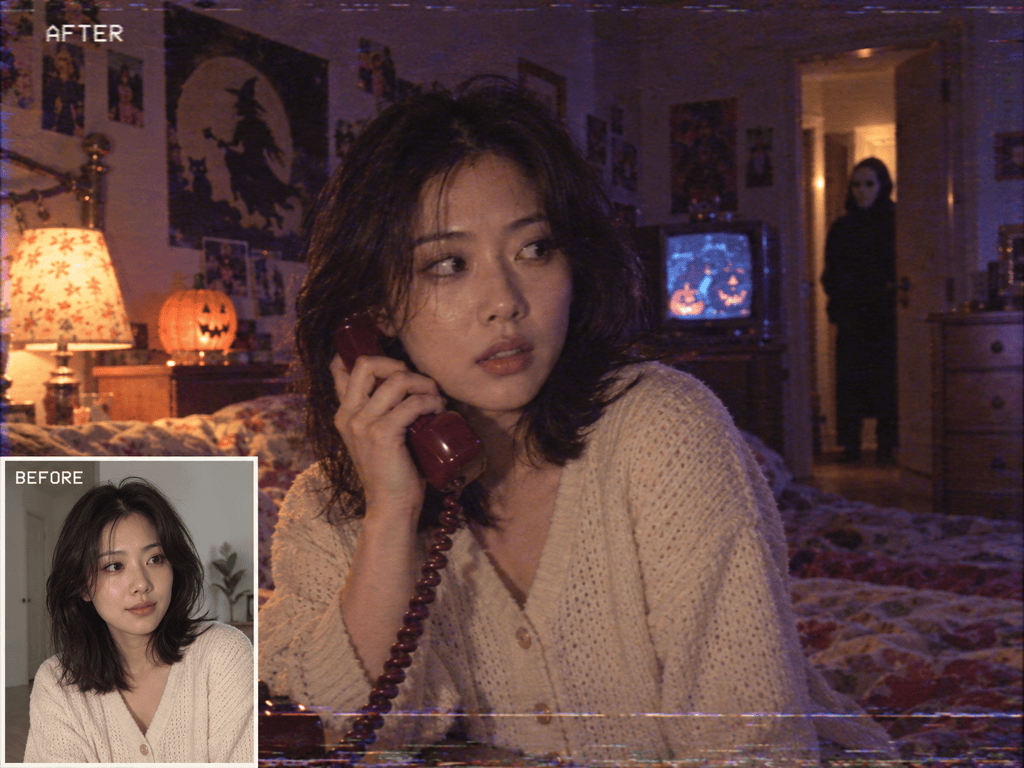 VHS Halloween bedroom portrait transformation