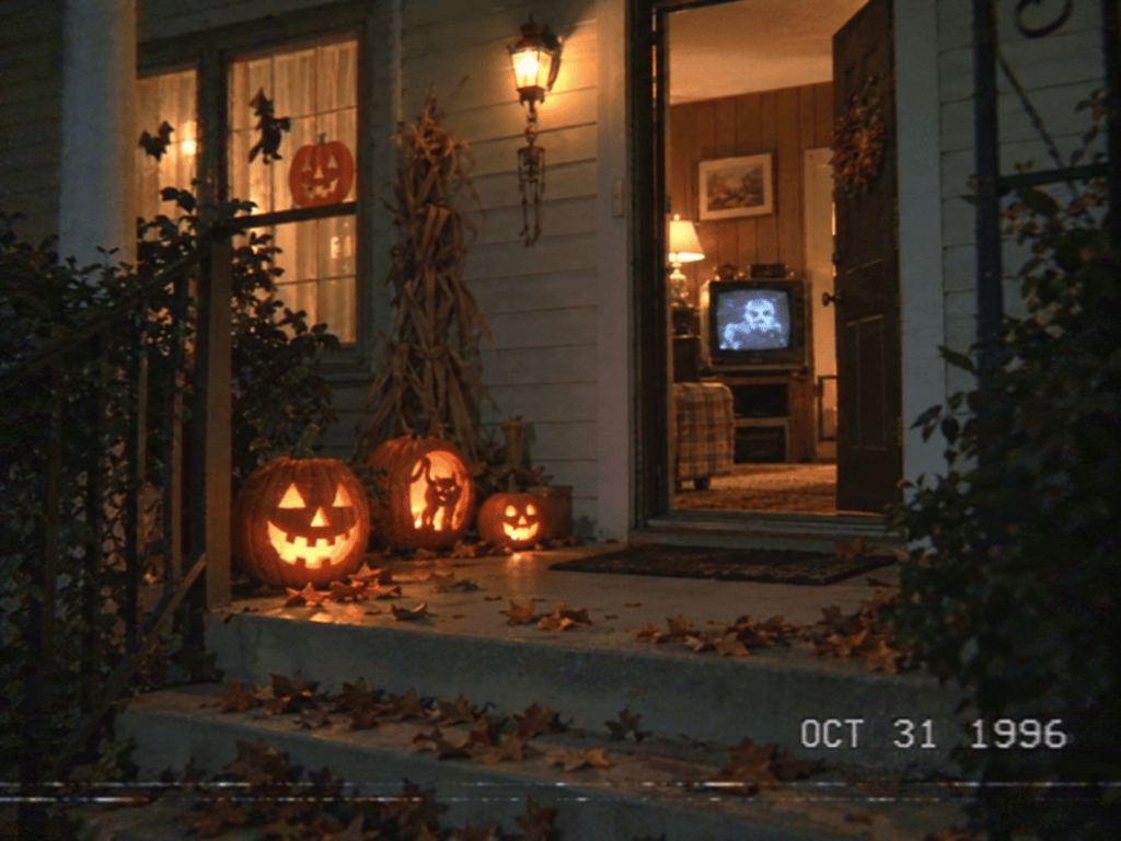 AI-generated VHS Halloween porch