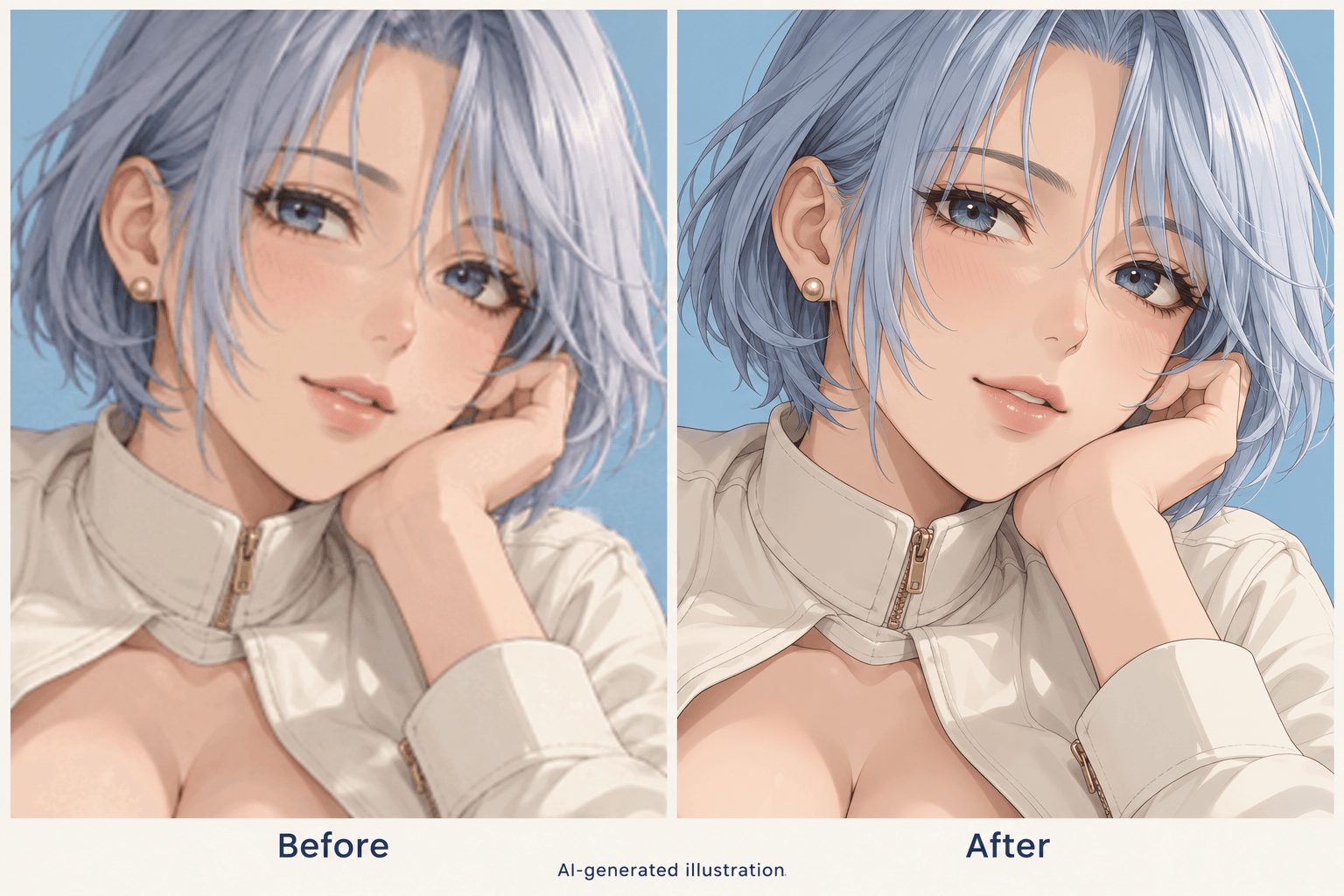 Anime portrait enhancement comparison illustration