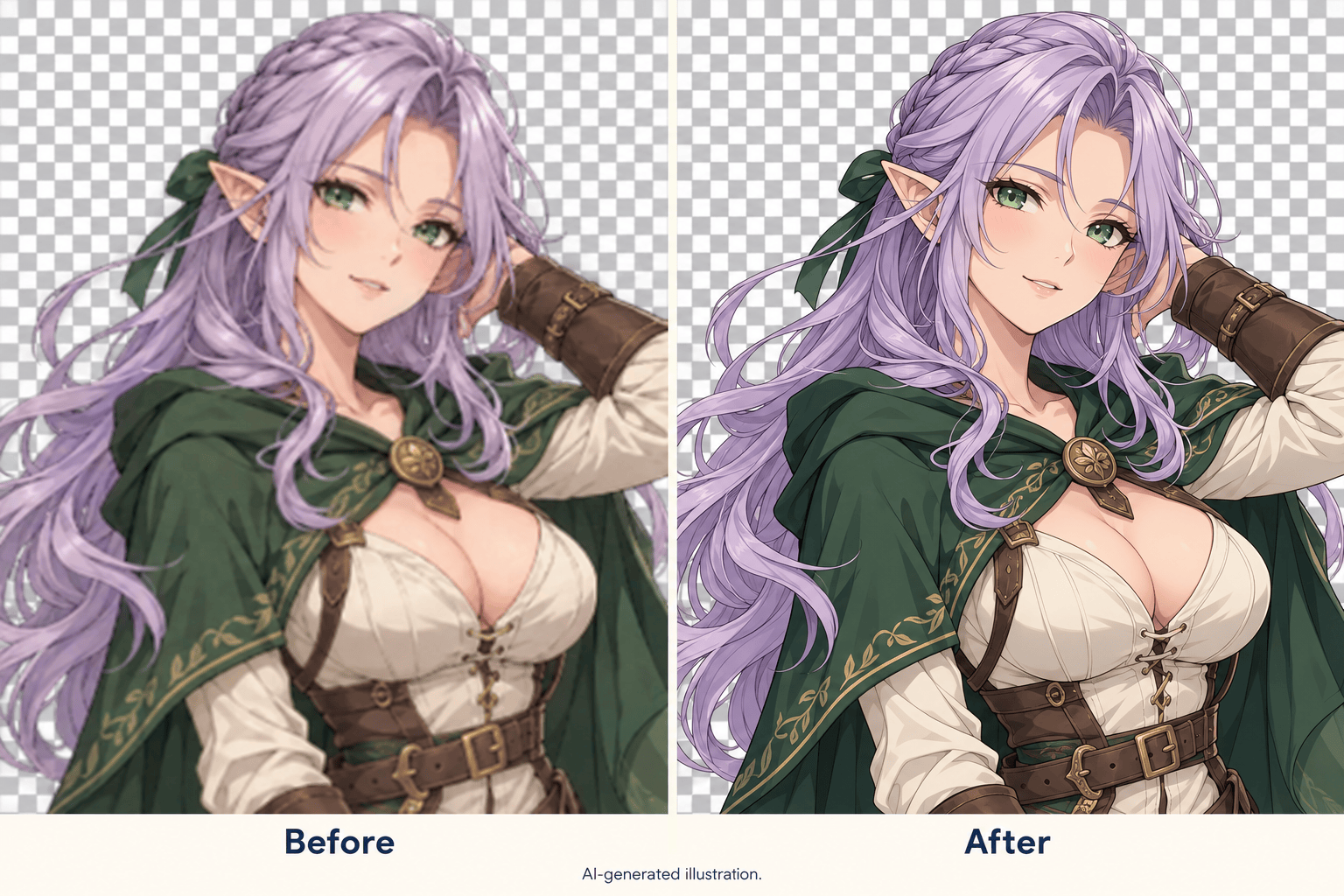 Anime cutout enhancement comparison illustration