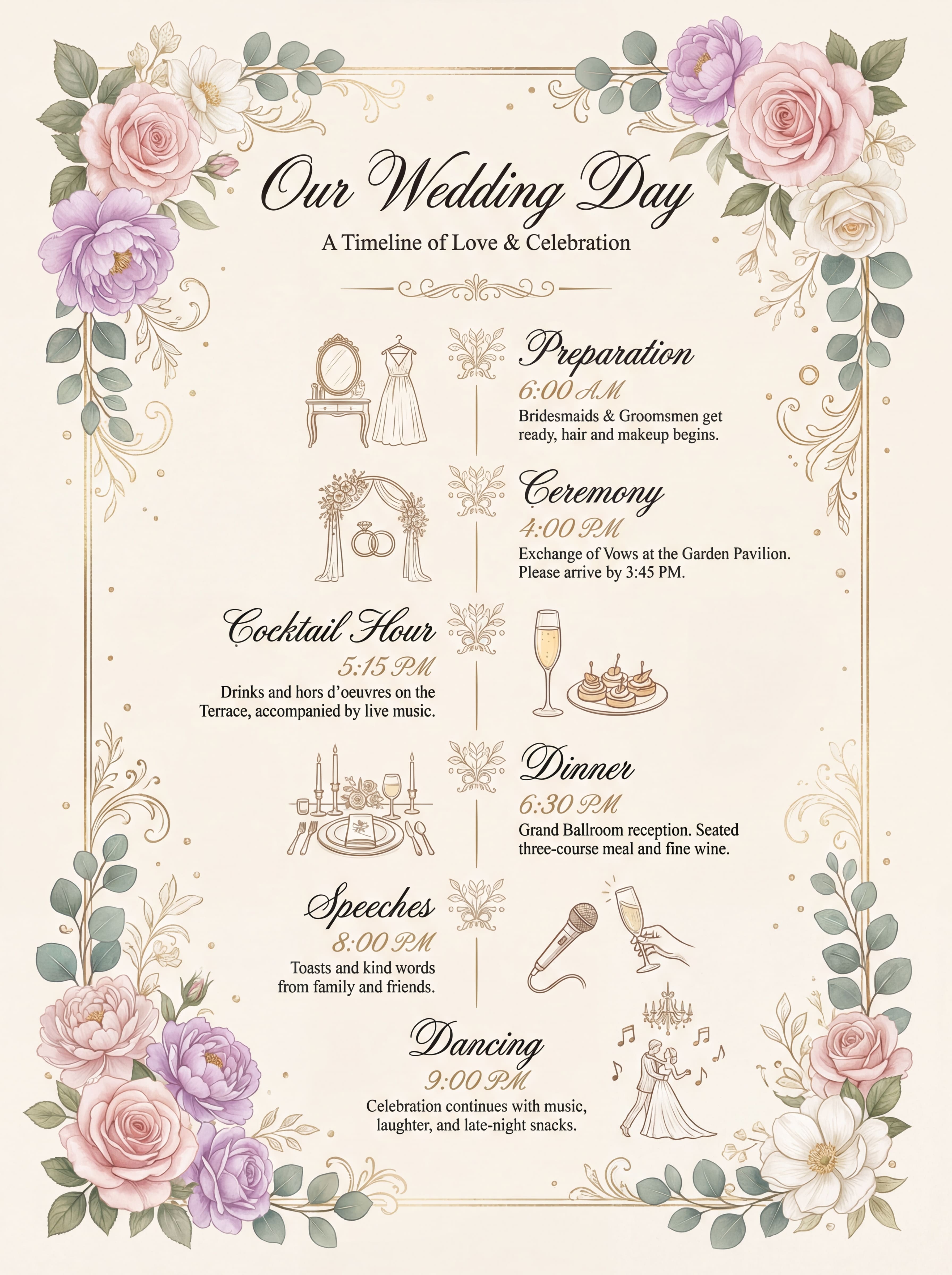 ai generated visual schedule for wedding day