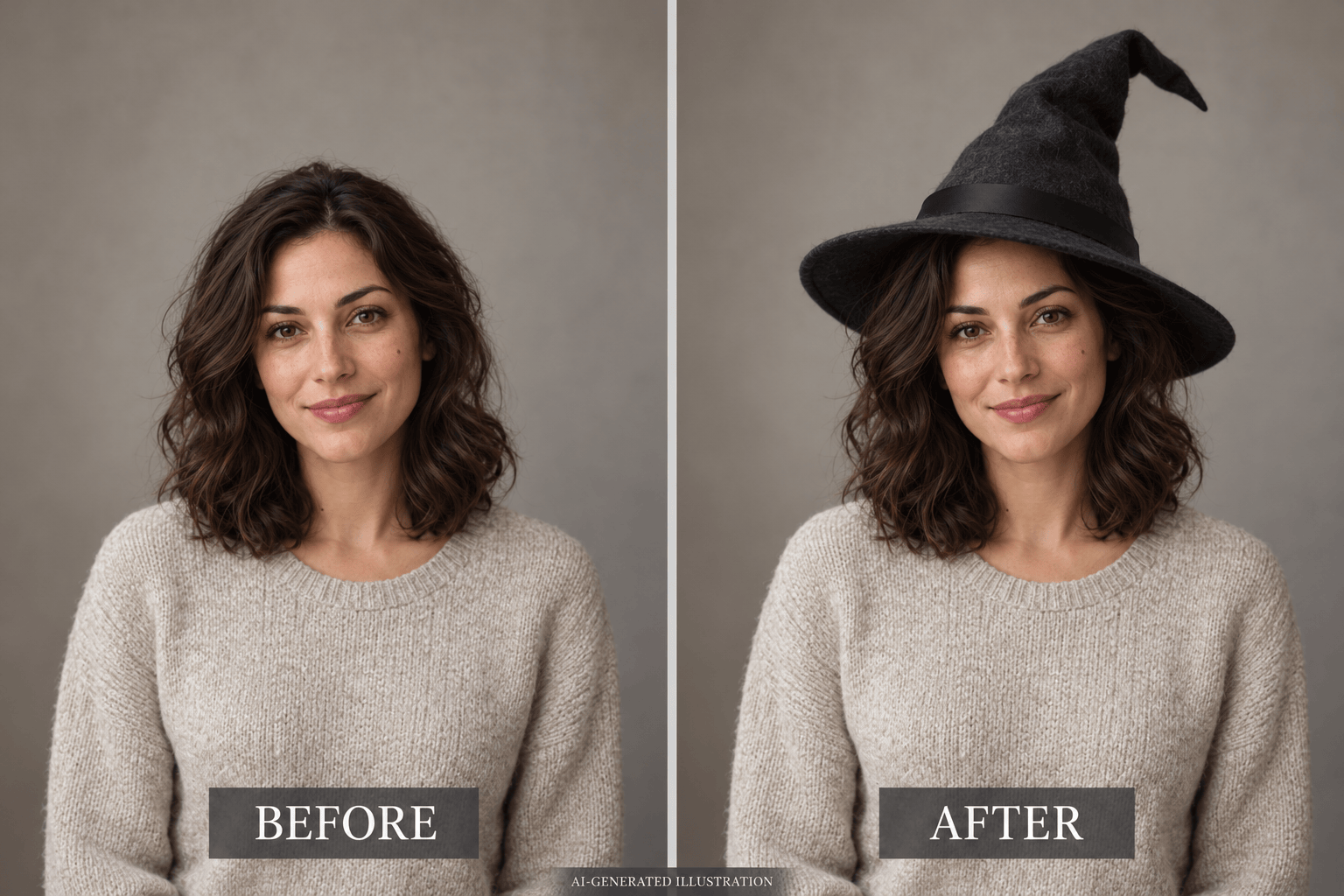 AI witch hat before and after