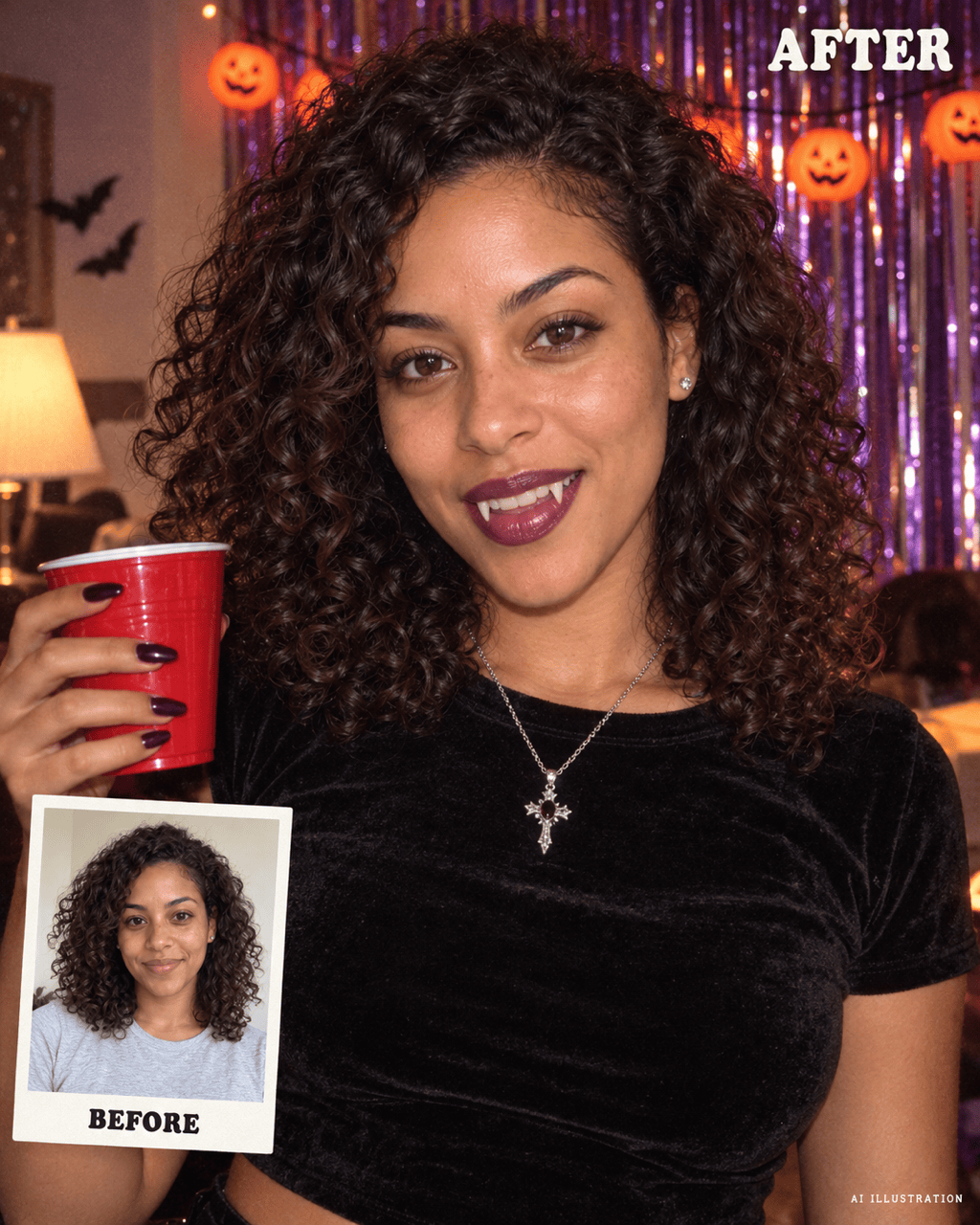 Y2K vampire portrait before and after